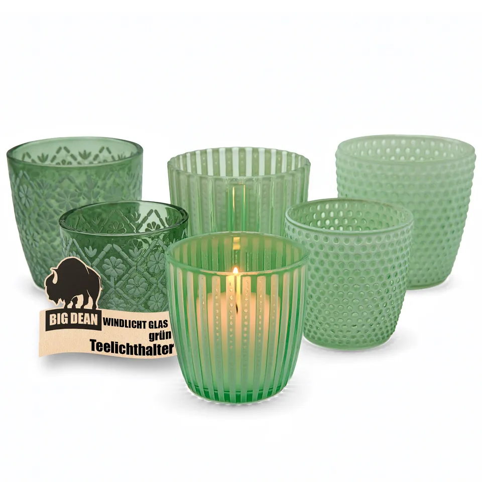BigDean Haushalt Teelichthalter Glas grün 6er Set Tischdeko