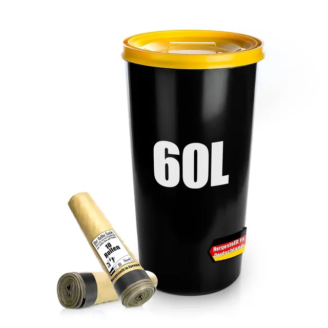 BigDean Haushalt Gelber Sack Mülleimer 60L mit 10 Rollen luftdicht