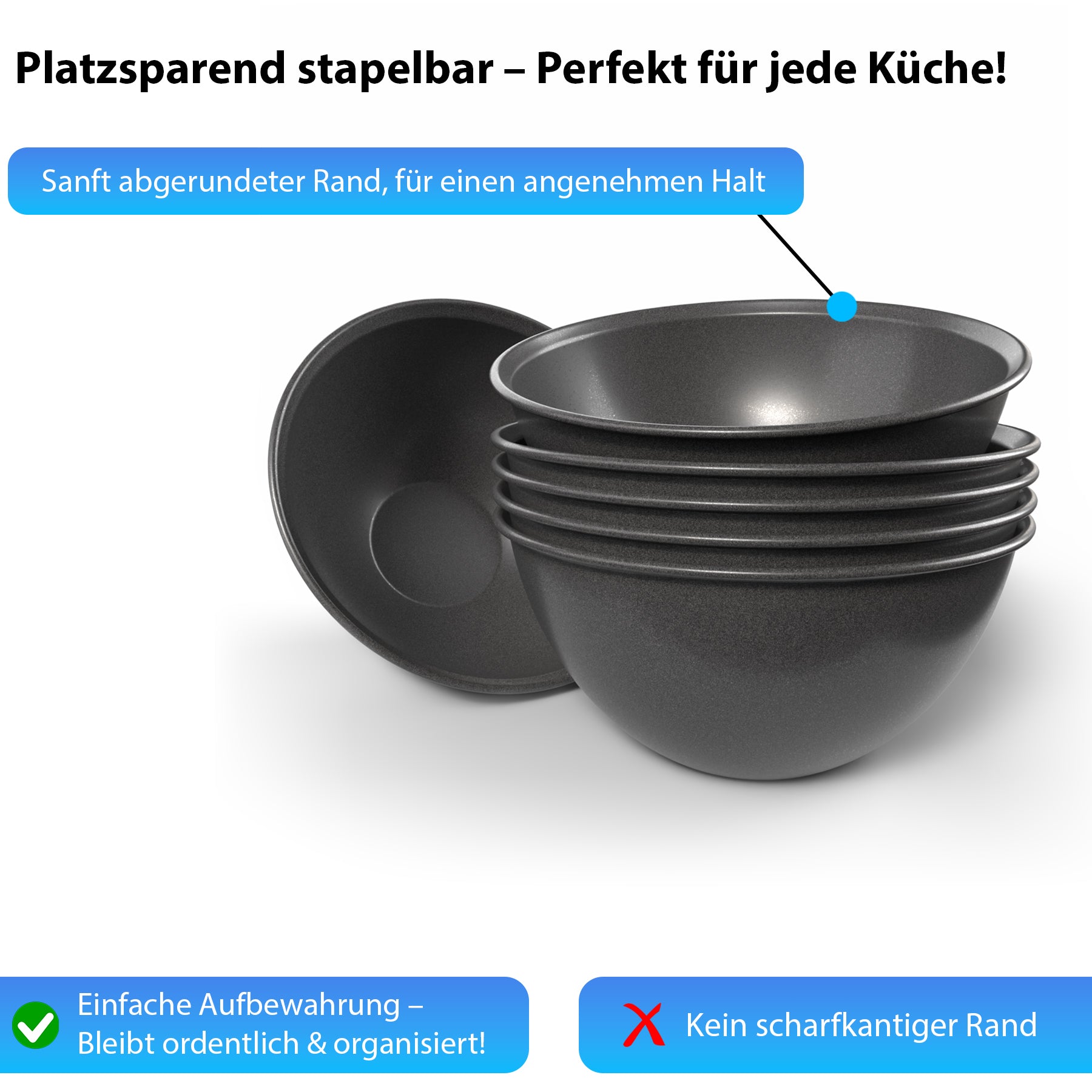 BigDean Küche Müslischalen 700ml Schalen 6 Stk schwarz bruchfest