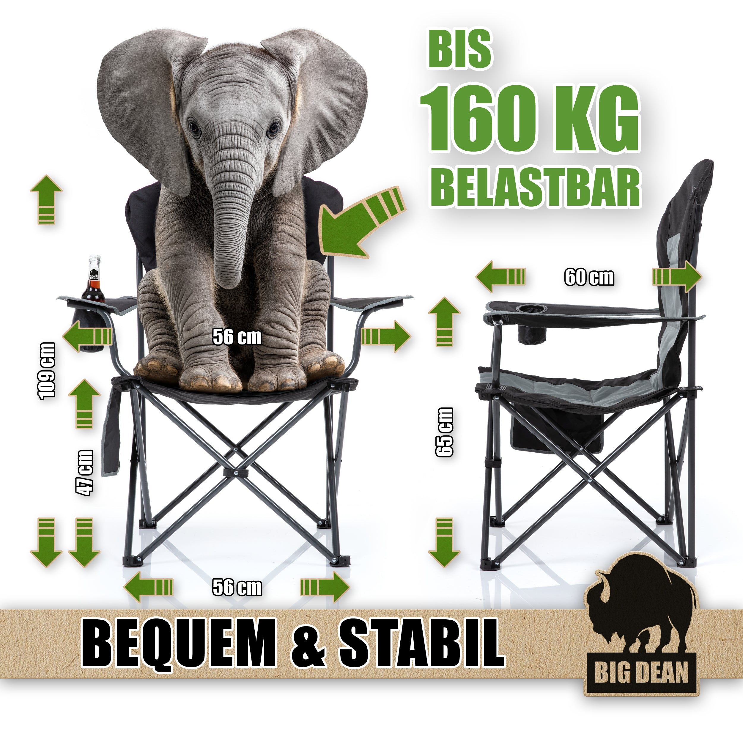 BigDean Garten Campingstuhl Faltbar 160kg Hochlehner Gepolstert XXL