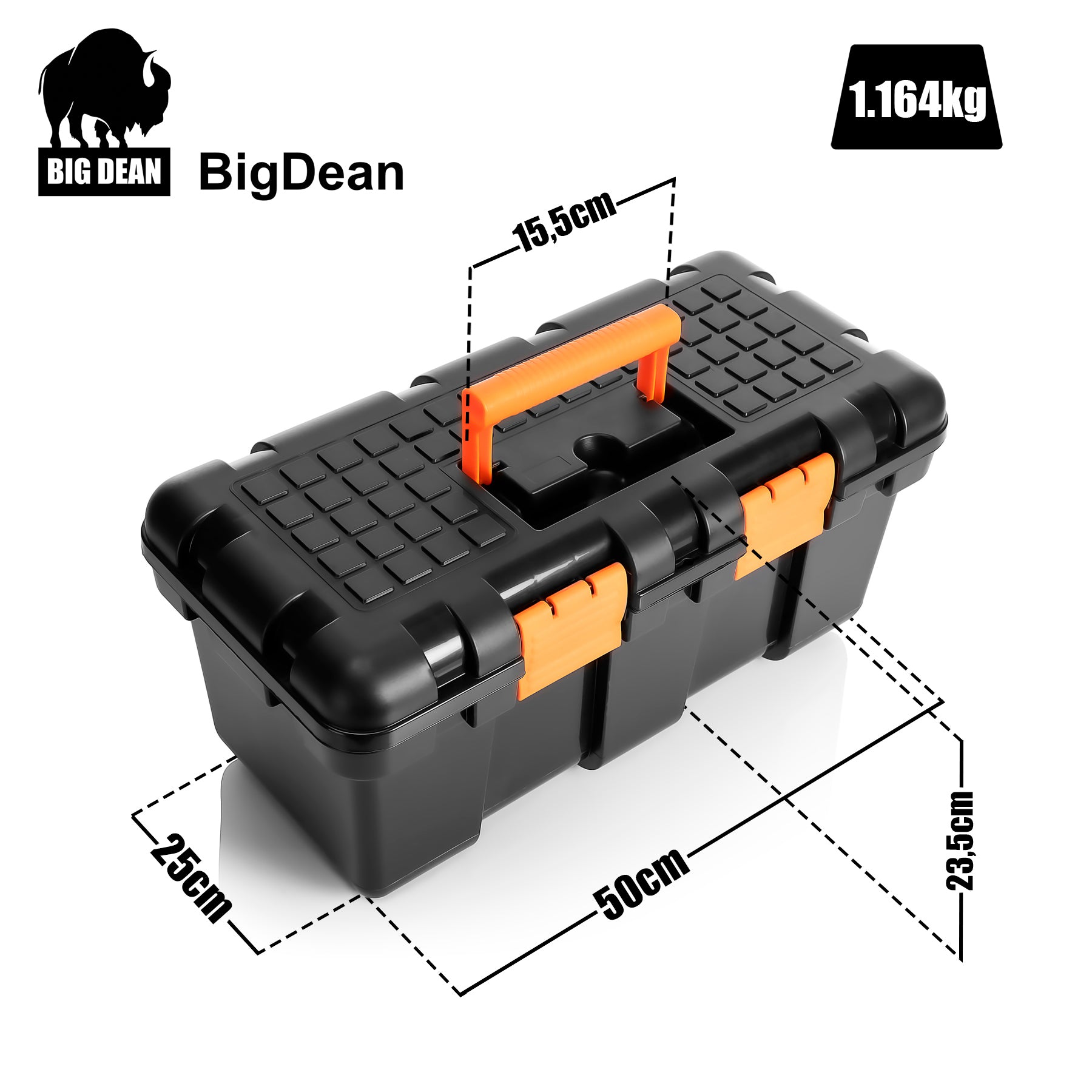 BigDean Werkzeugkoffer leer Werkzeugkiste 50 cm schwarz-orange