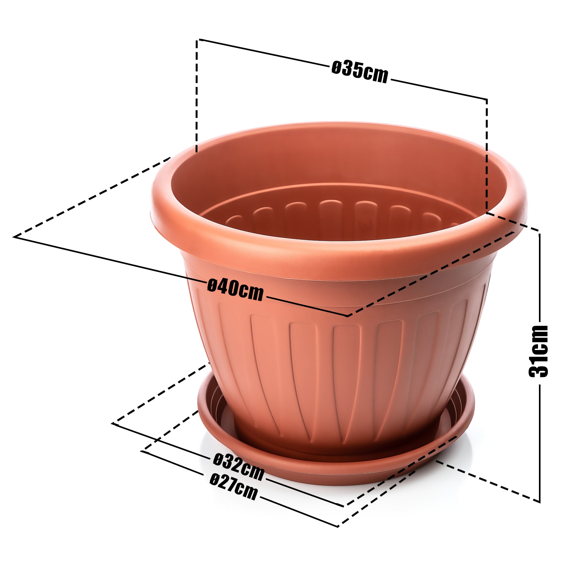 BigDean Blumentopf 40cm Terracotta mit Untersetzer