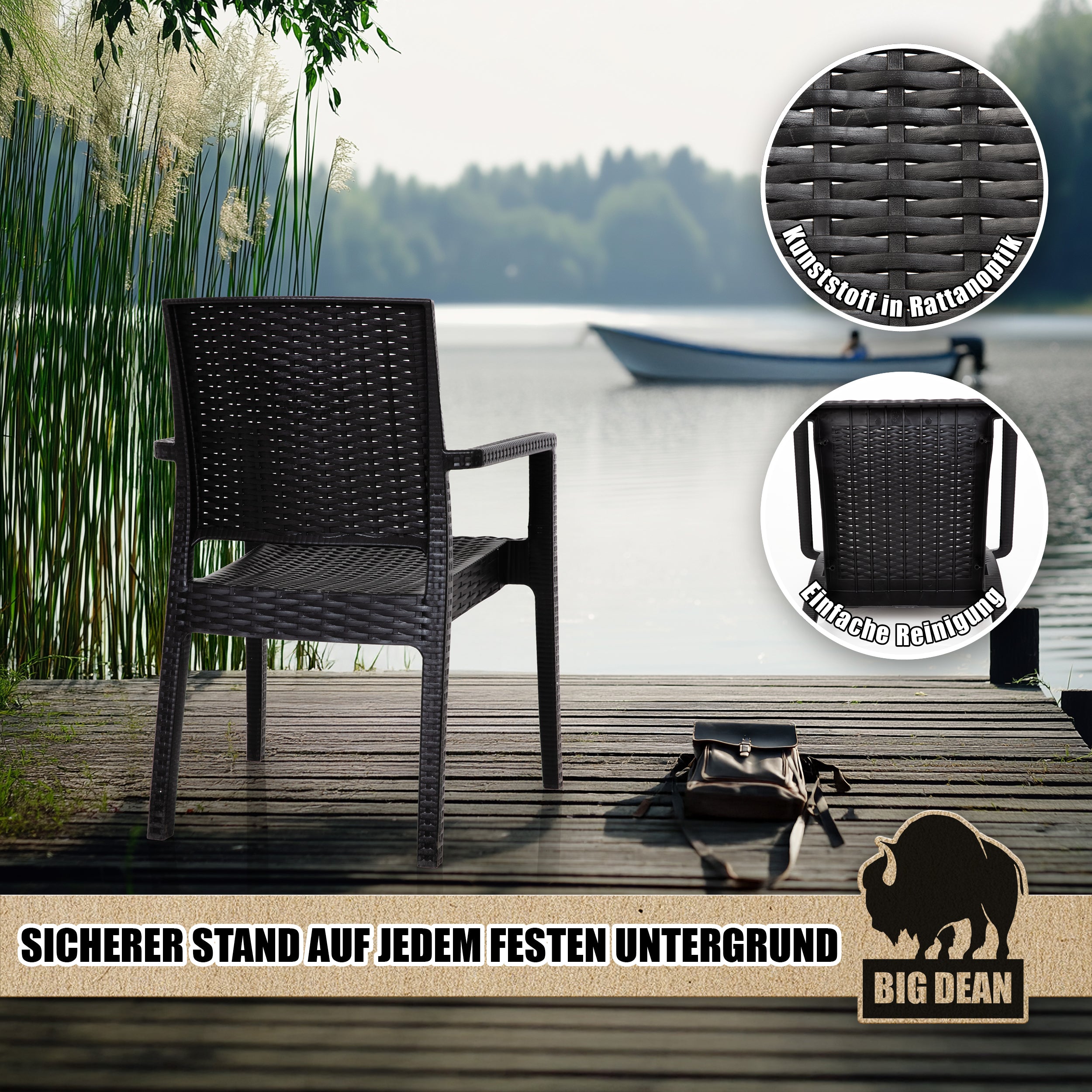 BigDean Gartenstuhl 2er Set Rattan-Optik stapelbar Armlehne