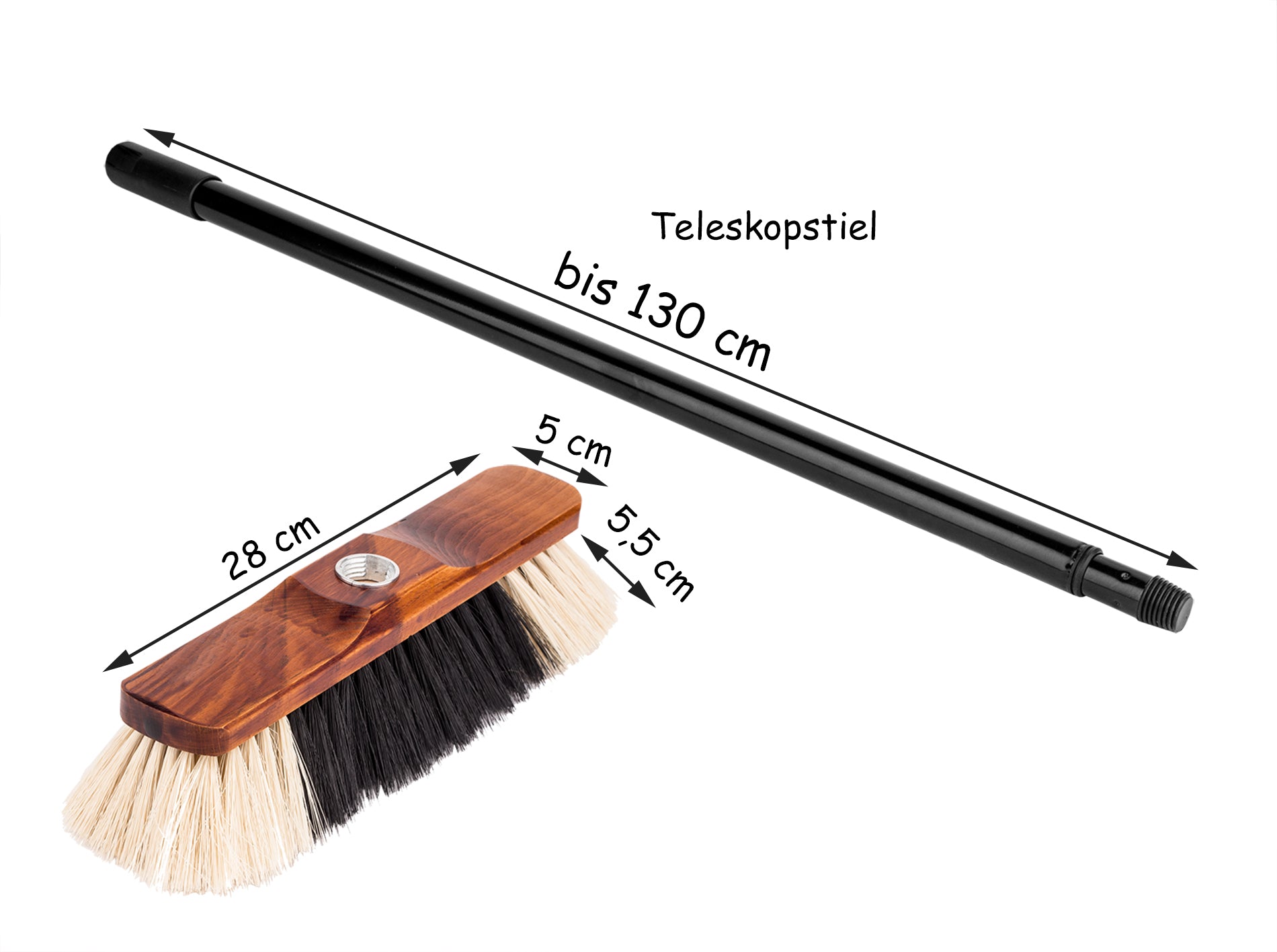 BigDean Zimmerbesen mit Teleskopstiel Holzbesen weiche Borsten