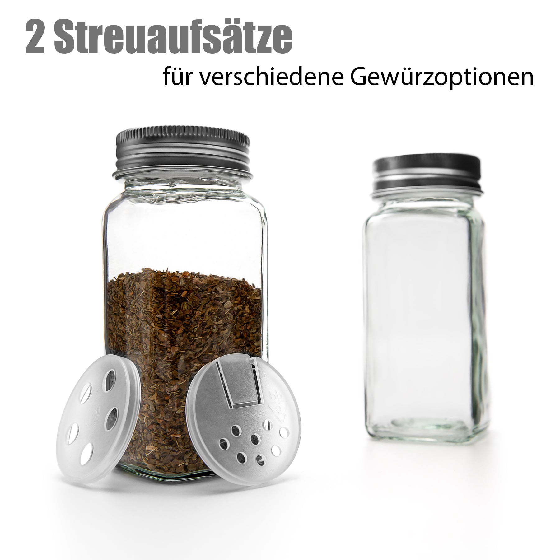 BigDean Küche Gewürzgläser eckig luftdicht 12er Set mit Streueinsatz