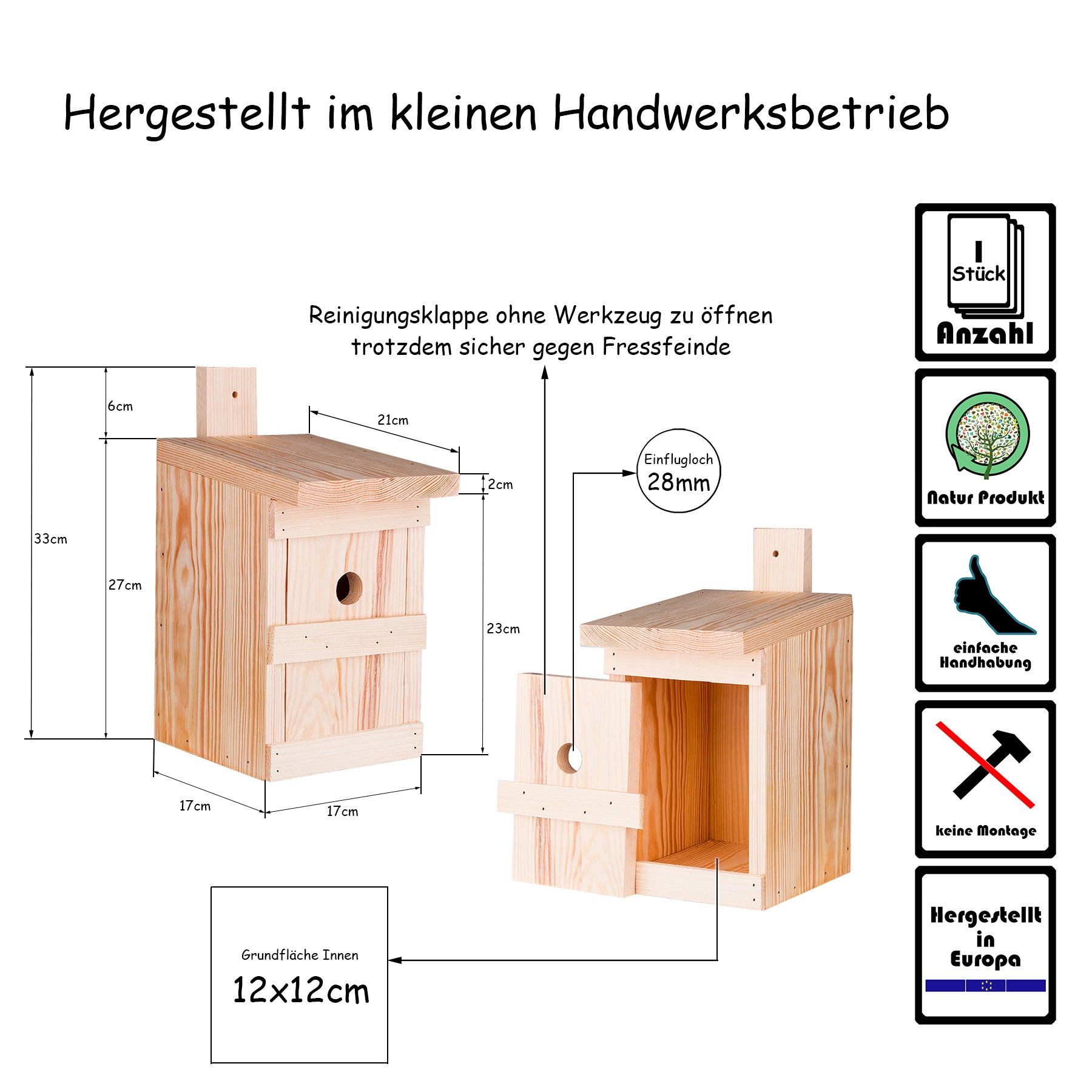 BigDean Garten & Außenbereich Nistkasten Massivholz 28mm 27x17x17cm
