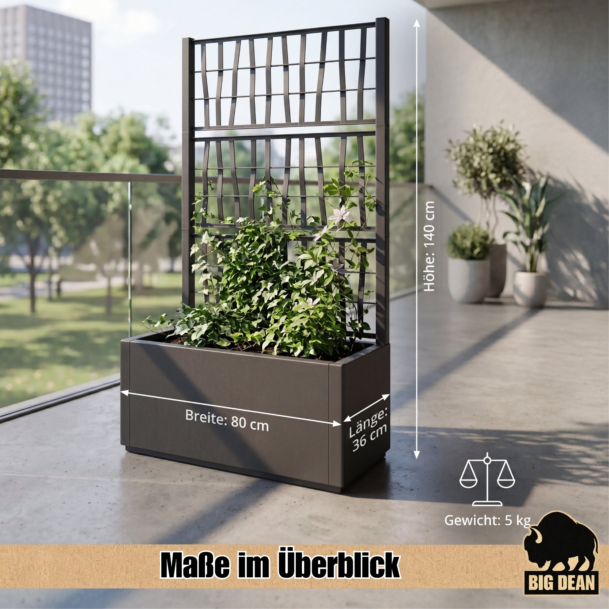 BigDean Blumenkasten mit Rankgitter 80x36x140 Anthrazit