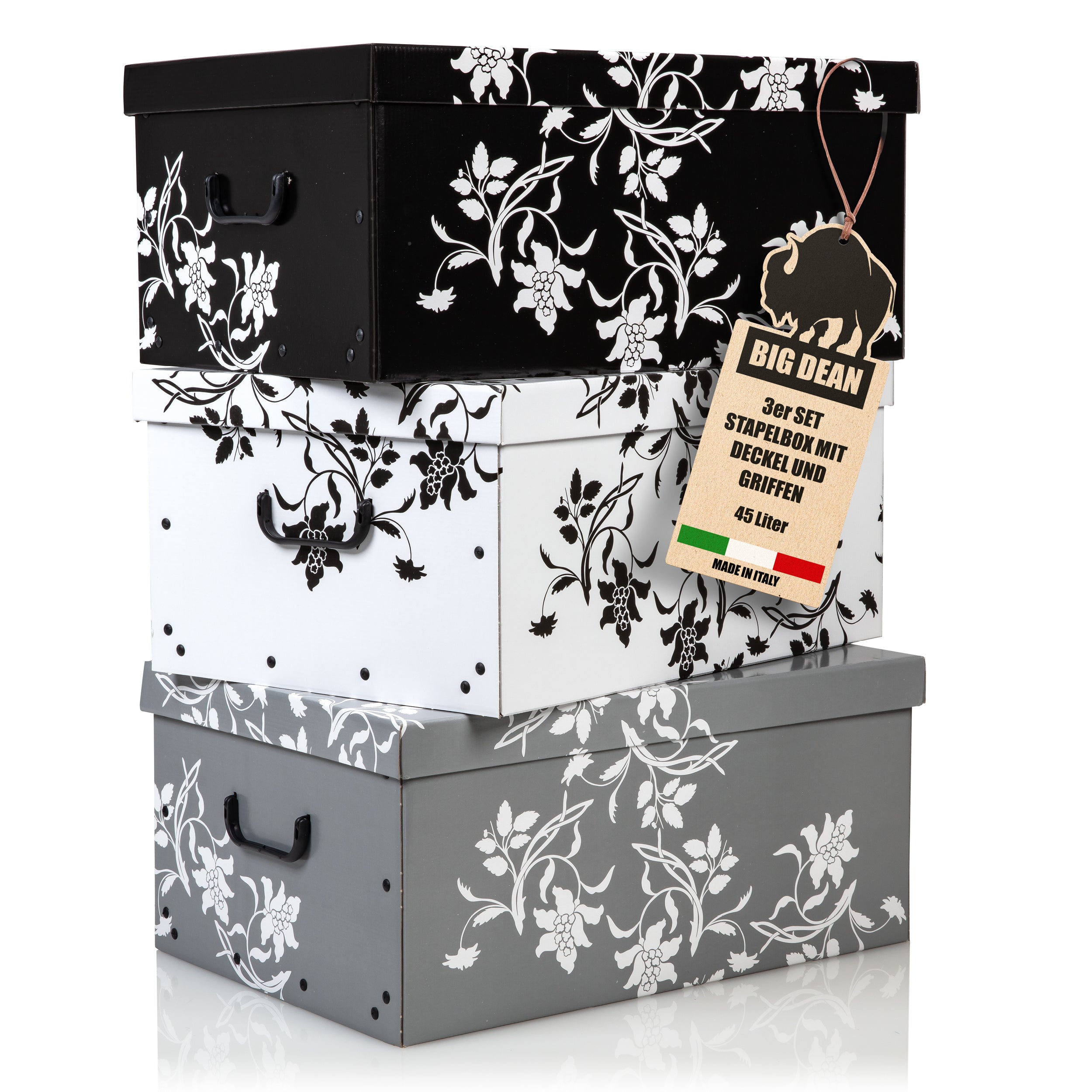 BigDean Aufbewahrungsbox Pappe 45 L Deckel 3er Set 49x39x24