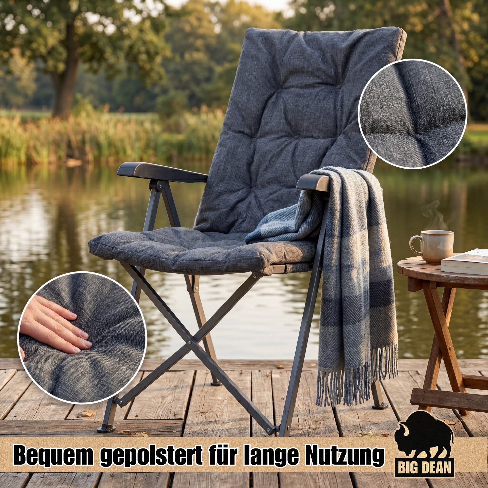 BigDean Garten Campingstuhl Faltbar 150 kg Gepolstert 2 Stück