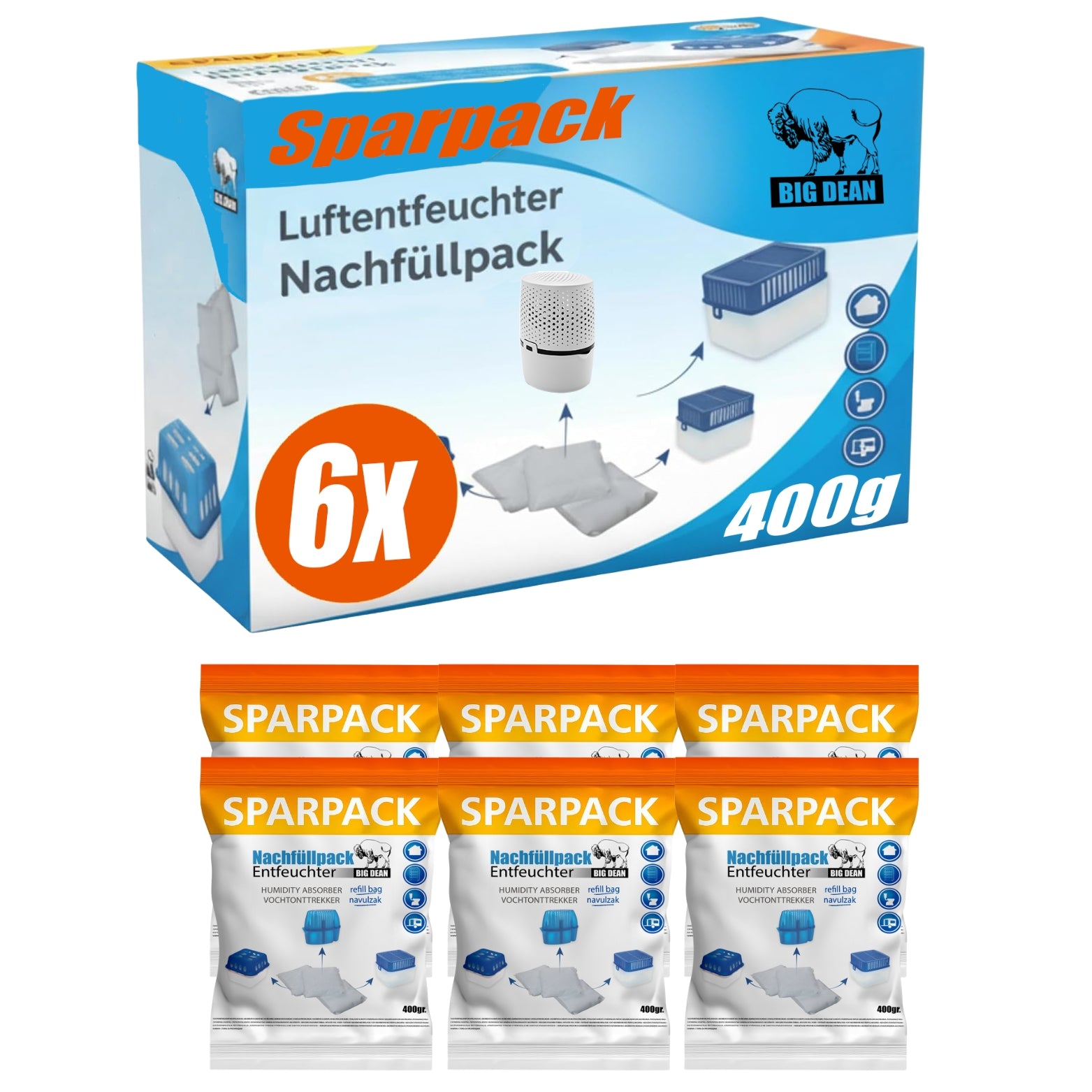 BigDean Bad Luftentfeuchter Nachfüllpack 6x400g Granulat