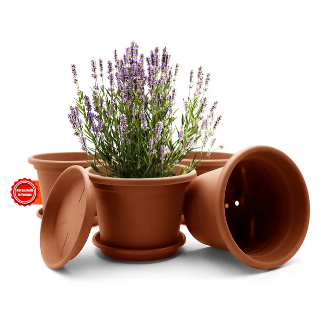 BigDean Garten Blumentopf 25cm Terracotta 4er-Set mit Untersetzer