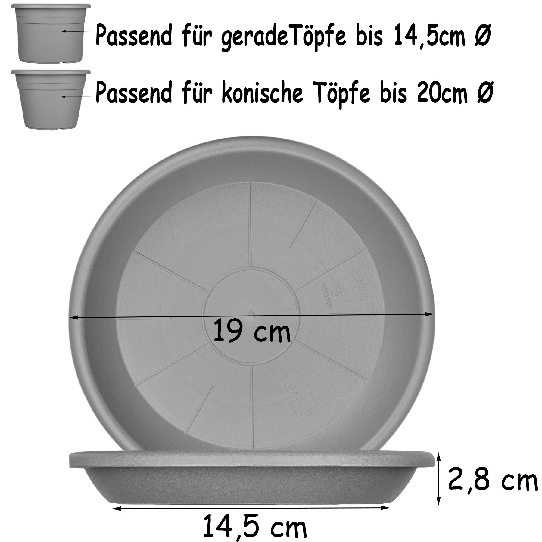 BigDean Garten Untersetzer Ø19cm Anthrazit 6er Kunststoff