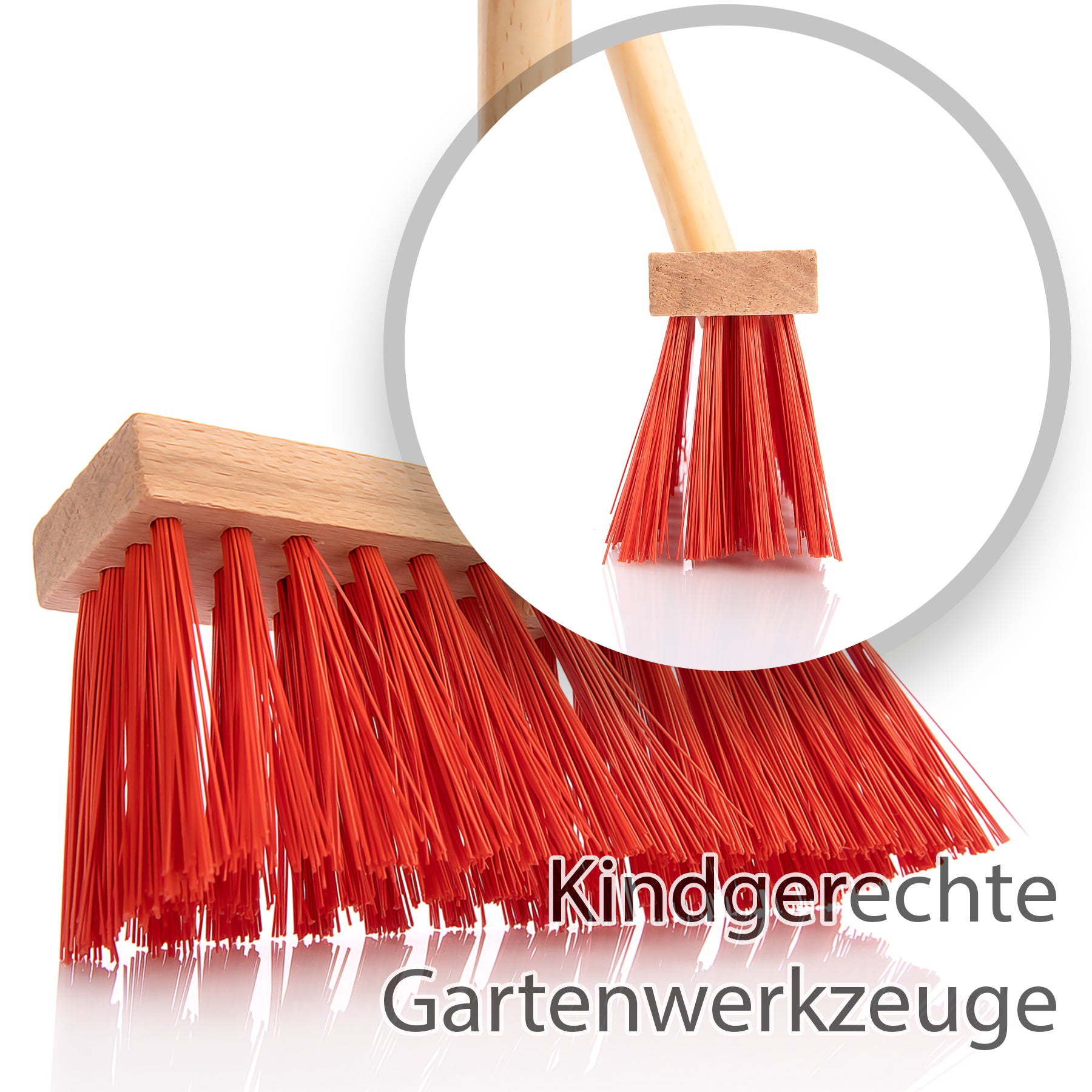 BigDean Bad & Reinigung Kinder Straßenbesen Holzstiel rote Borsten