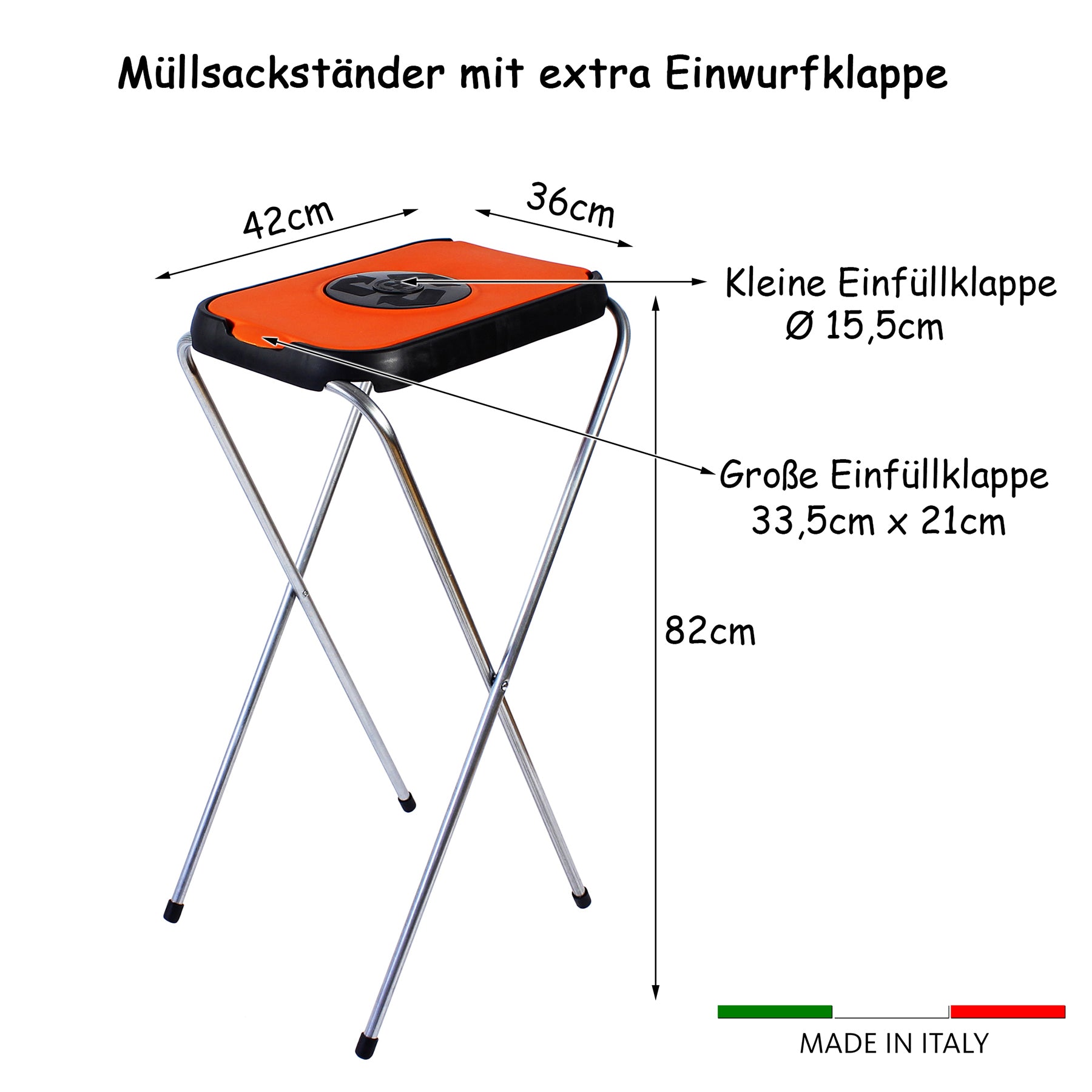 BigDean SwingFix Müllsackständer 120L Orange Stahlrahmen