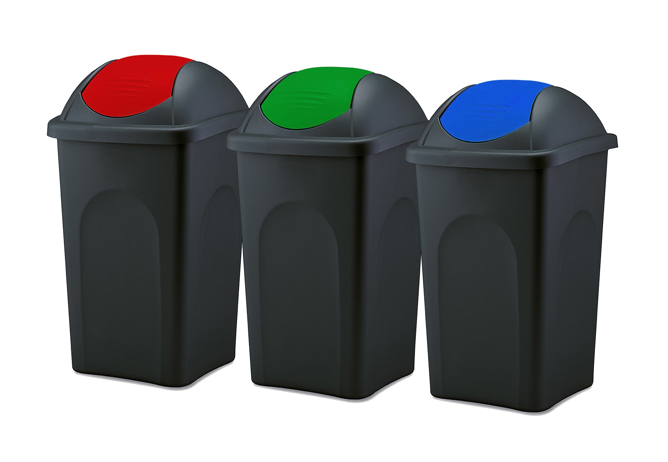 BigDean Haushalt Mülleimer 60L schwarz Schwingdeckel 3er farbig