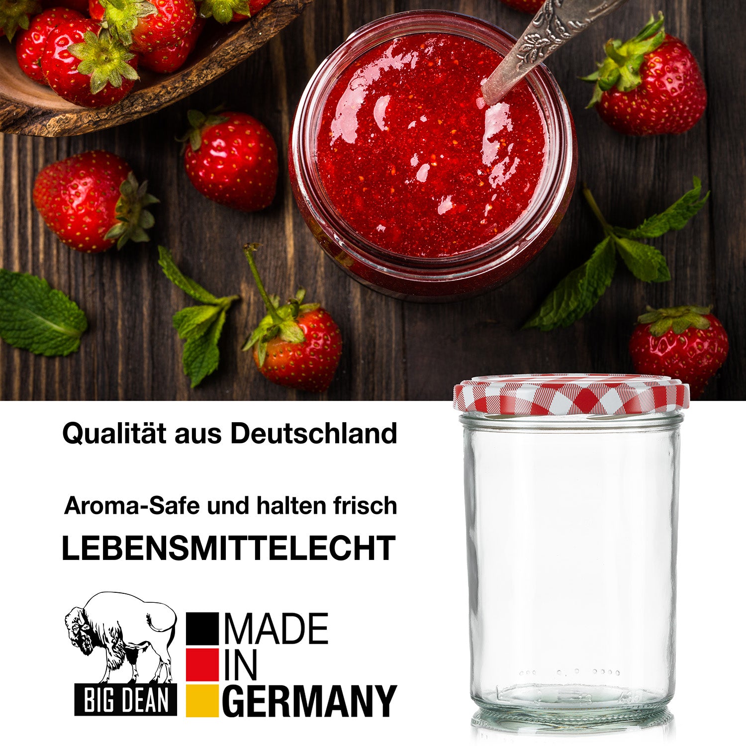 BigDean Sturzgläser 435ml Einmachgläser 48x rot kariert