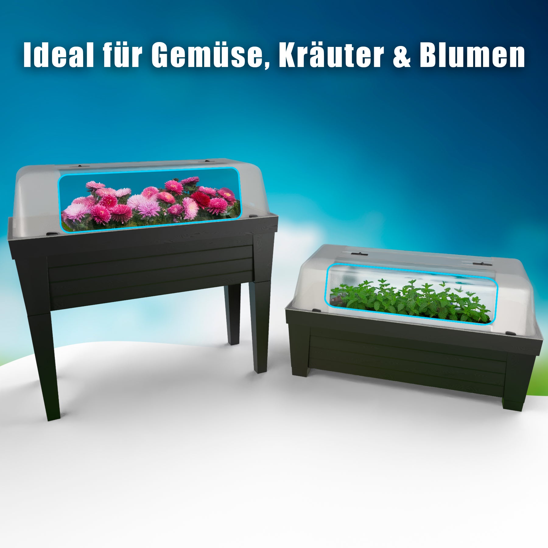 BigDean XXL Hochbeet Balkon mit Abdeckung Kunststoff Holzoptik
