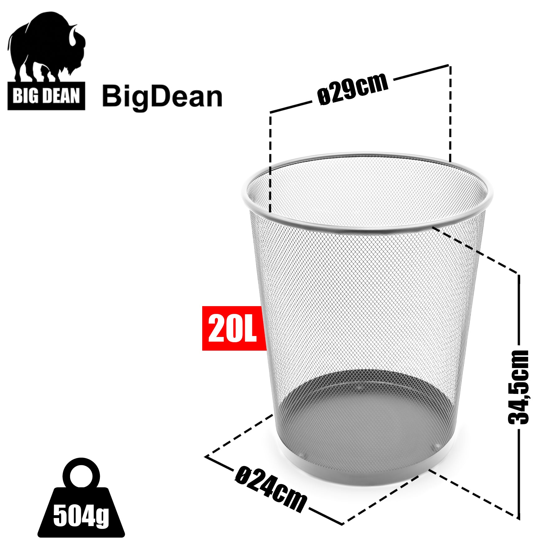 BigDean Haushalt & Alltag Papierkorb Draht 20L Silber 2er