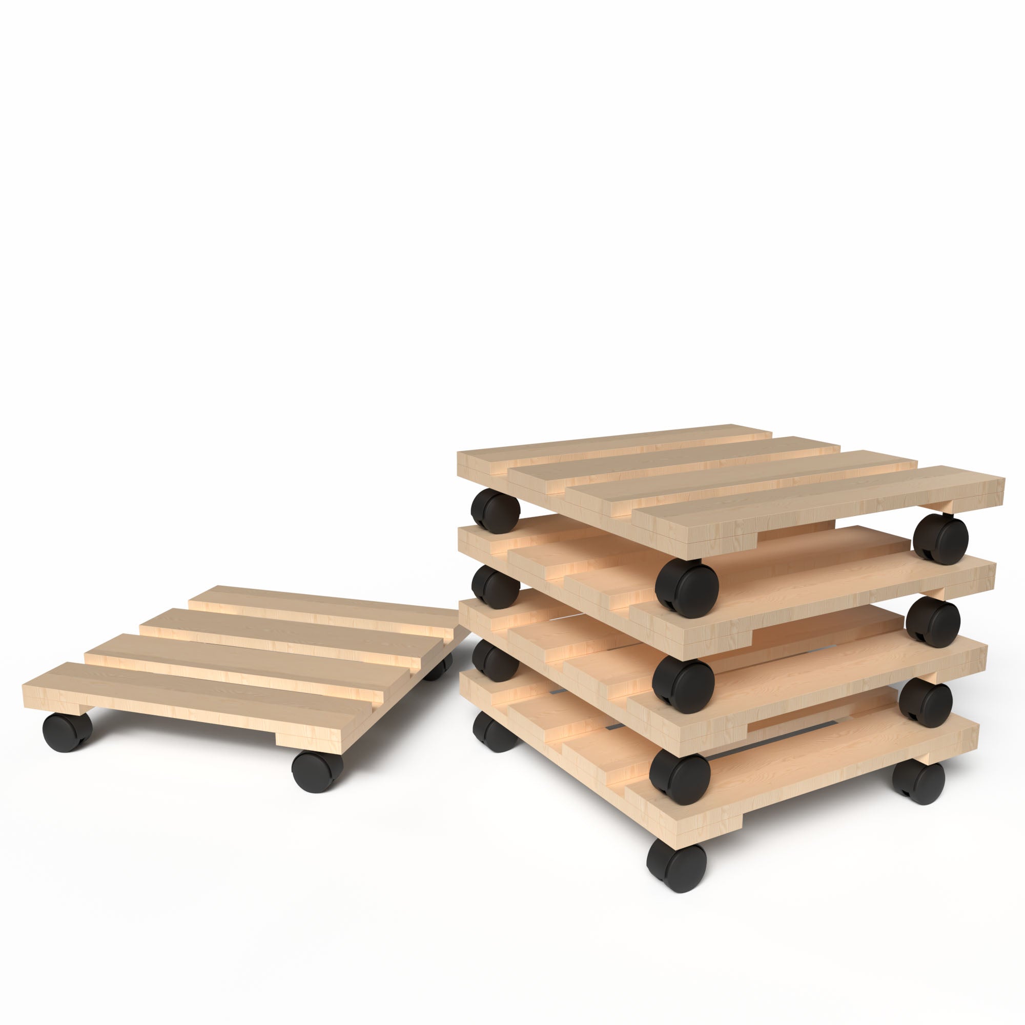 BigDean Pflanzenroller Holz Eckig 30cm 5er Set