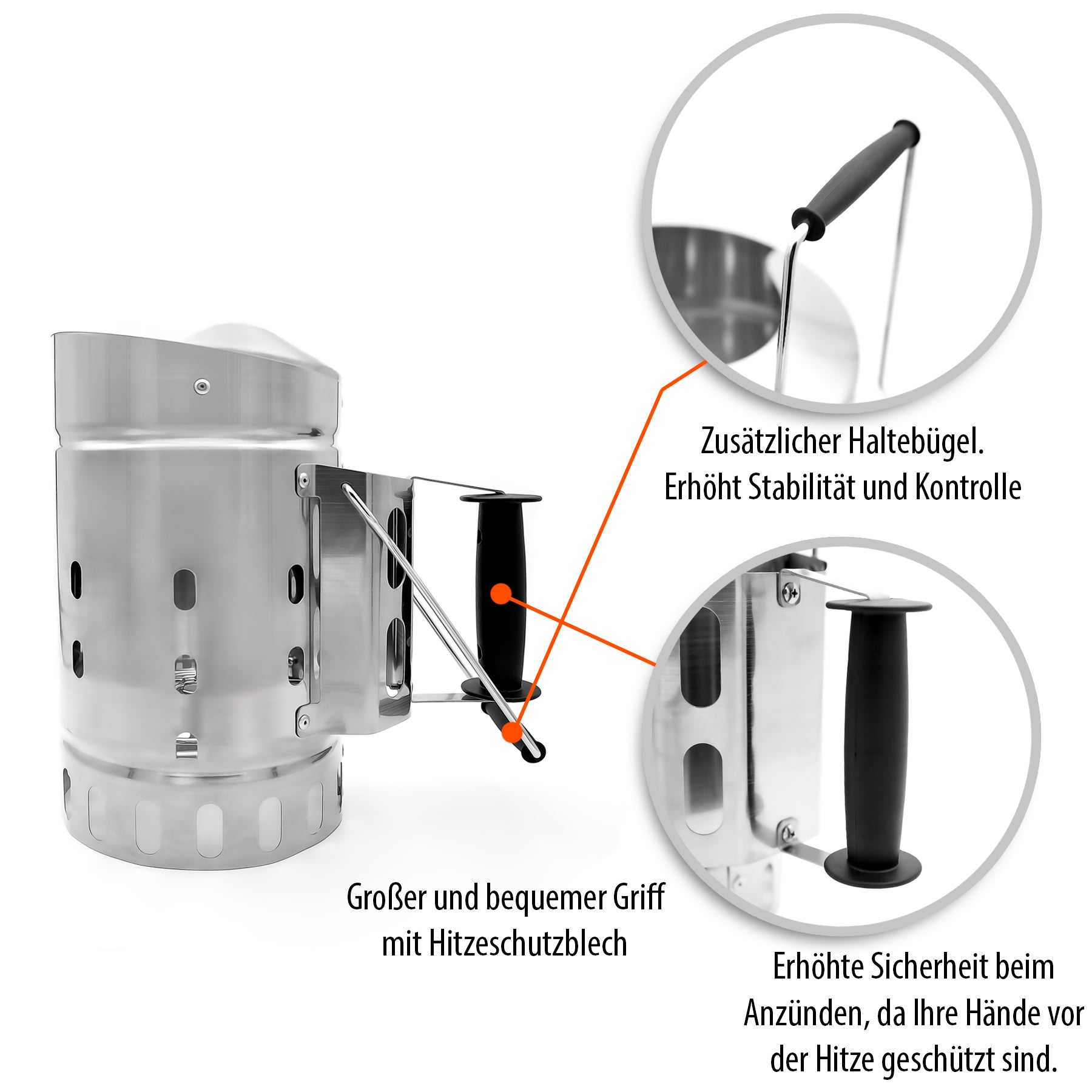 BigDean XXL Anzündkamin Edelstahl Grillkamin mit 2 Griffen