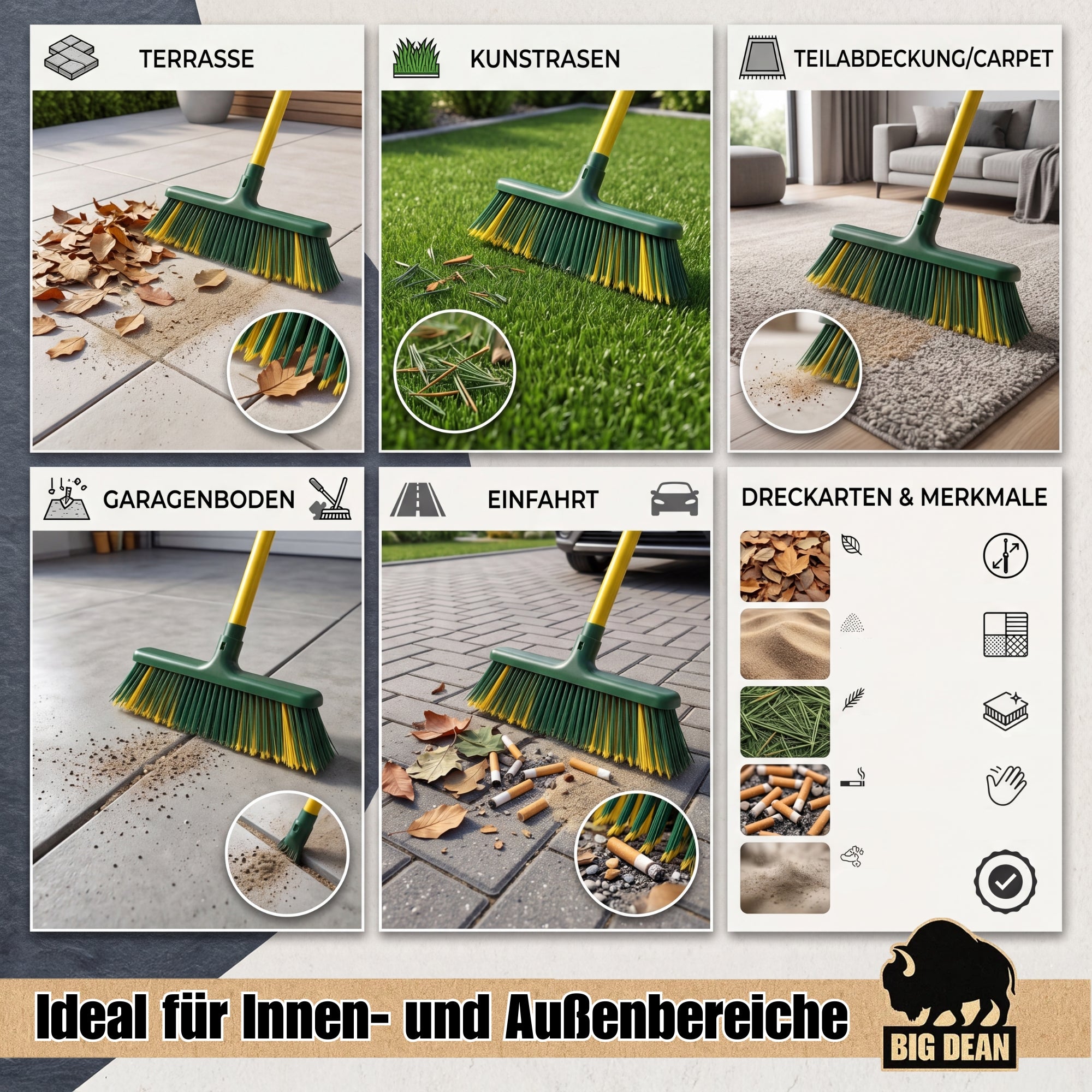 BigDean Krallenbesen XL Gartenbesen Teleskopstiel Borsten