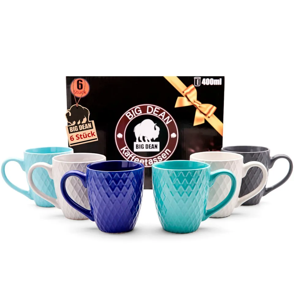 BigDean Küche & Vorrat Kaffeetassen 400ml matt 6er bunt Keramik