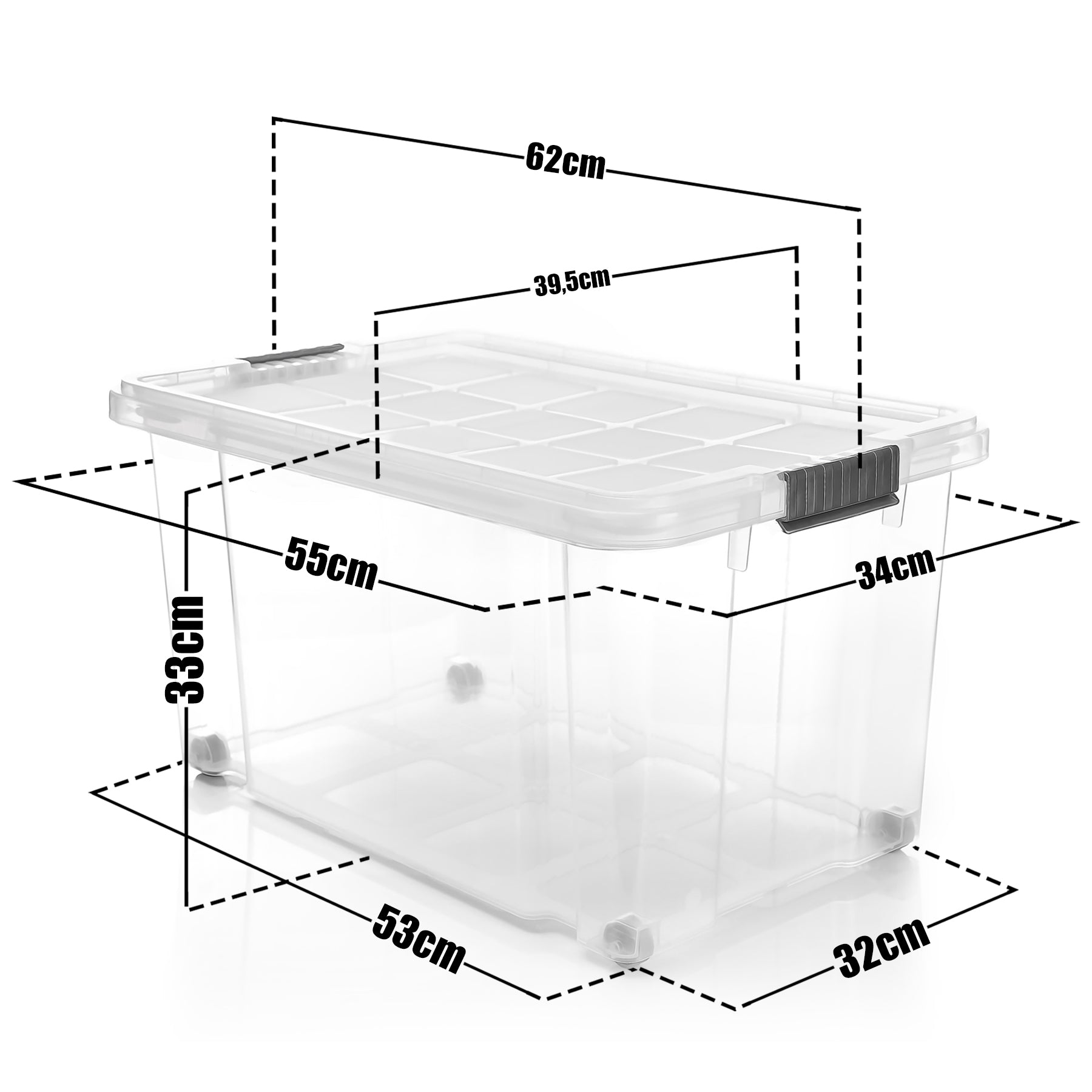 BigDean Aufbewahrungsbox 60 L transparent mit Deckel 2er Set