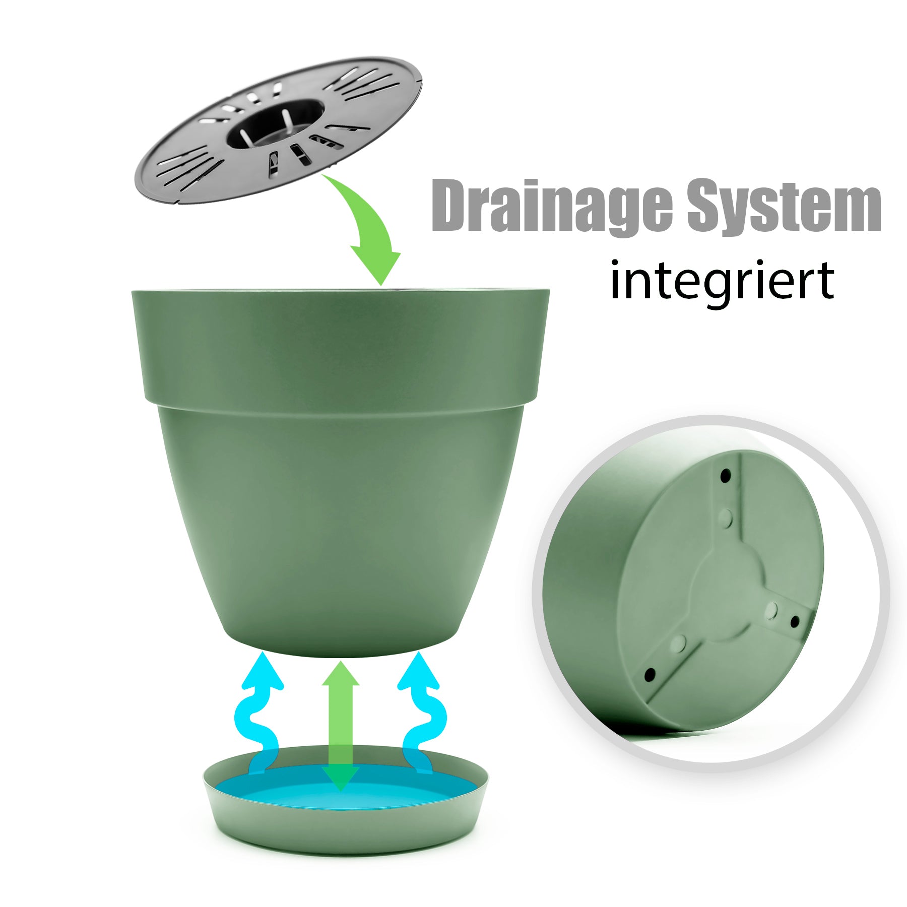 BigDean Garten Blumentopf olivgrün 47 cm 3 Stück Untersetzer