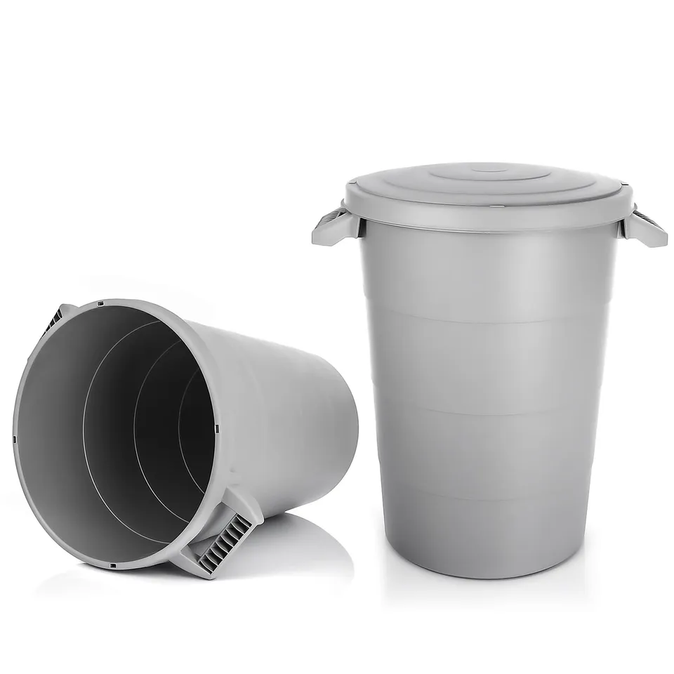 BigDean Haushalt Universaltonne 80 L Grau 2er Set mit Deckel