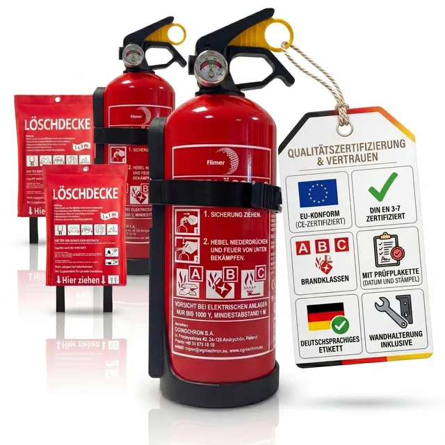 BigDean Brandschutz Set 2x Feuerlöscher 1kg + Decken
