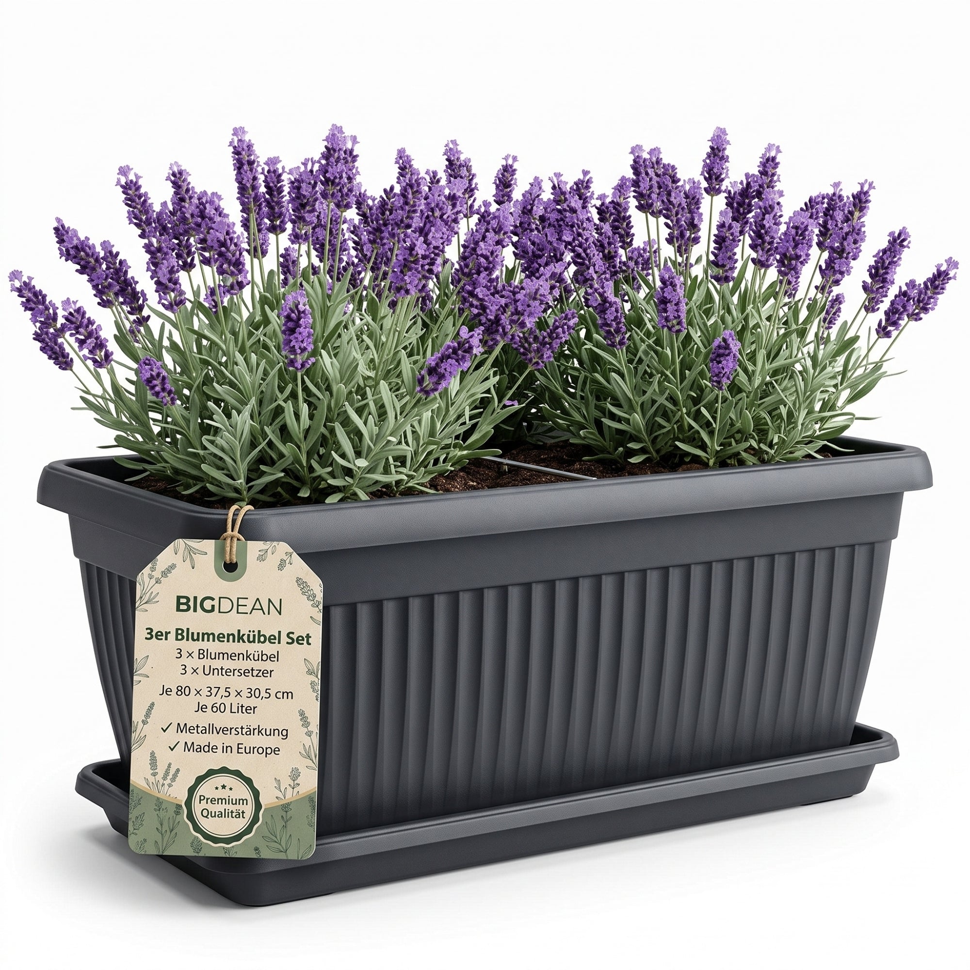 BigDean Blumenkübel Jumbo 60 Liter Anthrazit 3er Pack