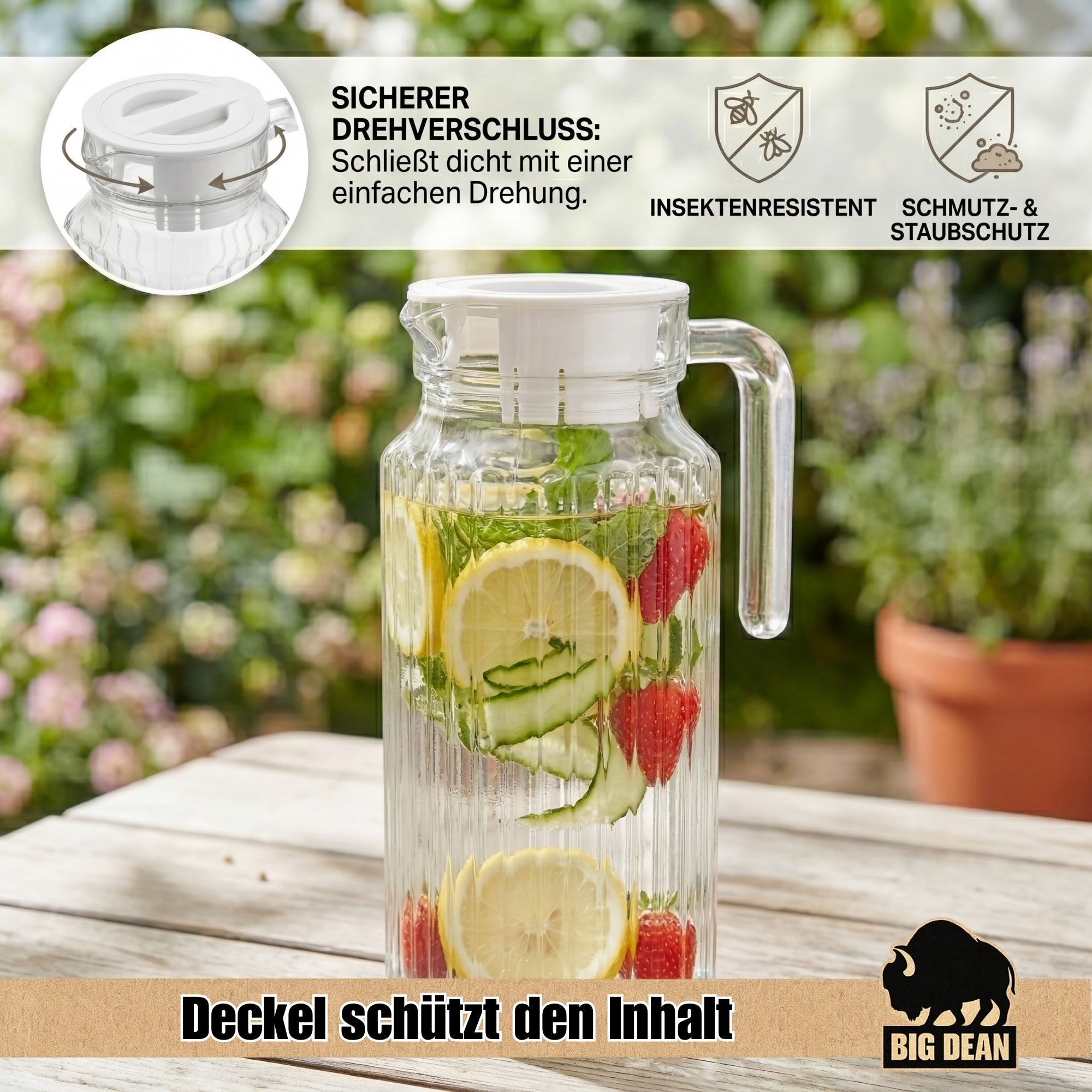 BigDean Küche & Vorrat Kühlschrankkrug Glas 1,1 L 2 Stück