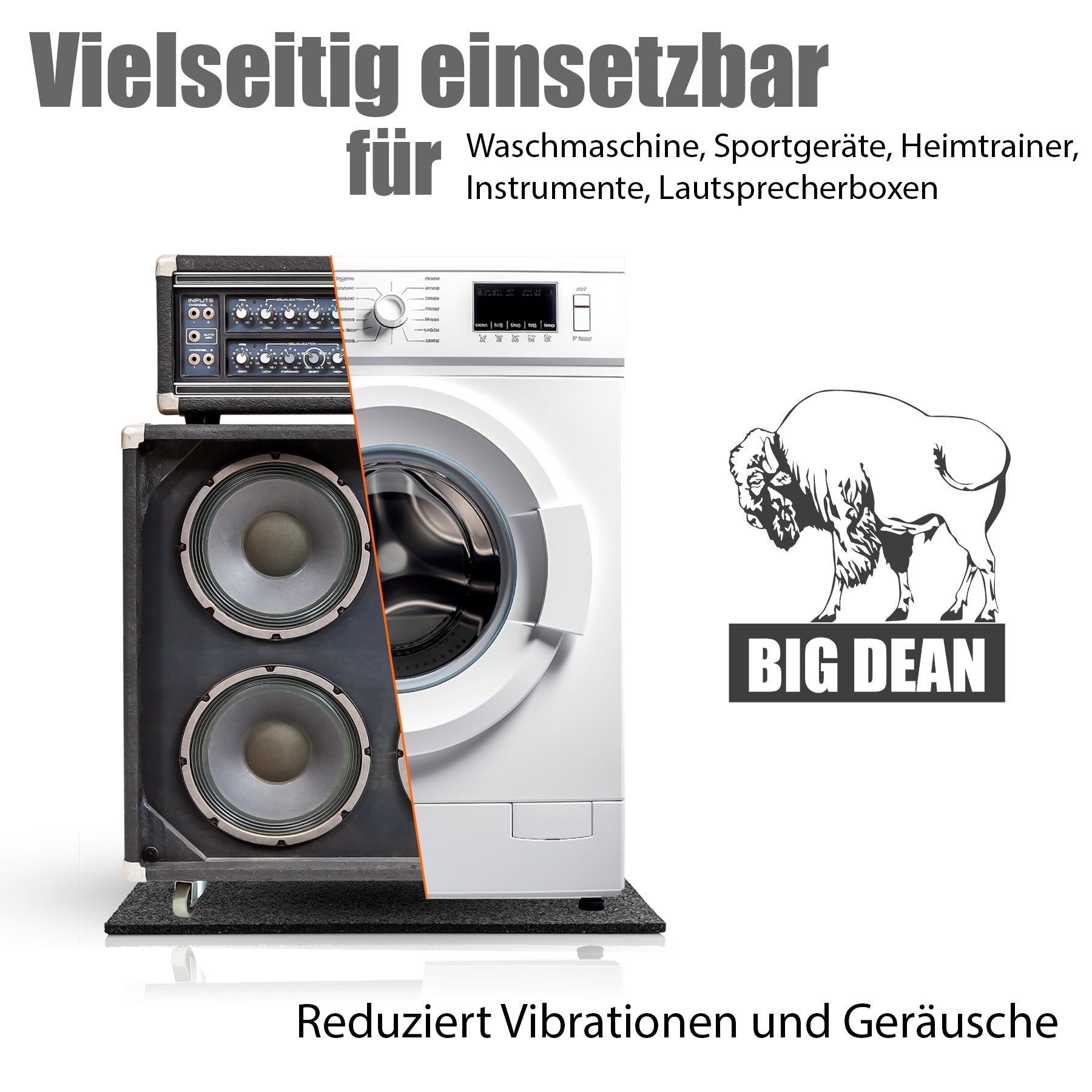 BigDean Antivibrationsmatte 60x60 cm Schwarz 1 cm Gummi