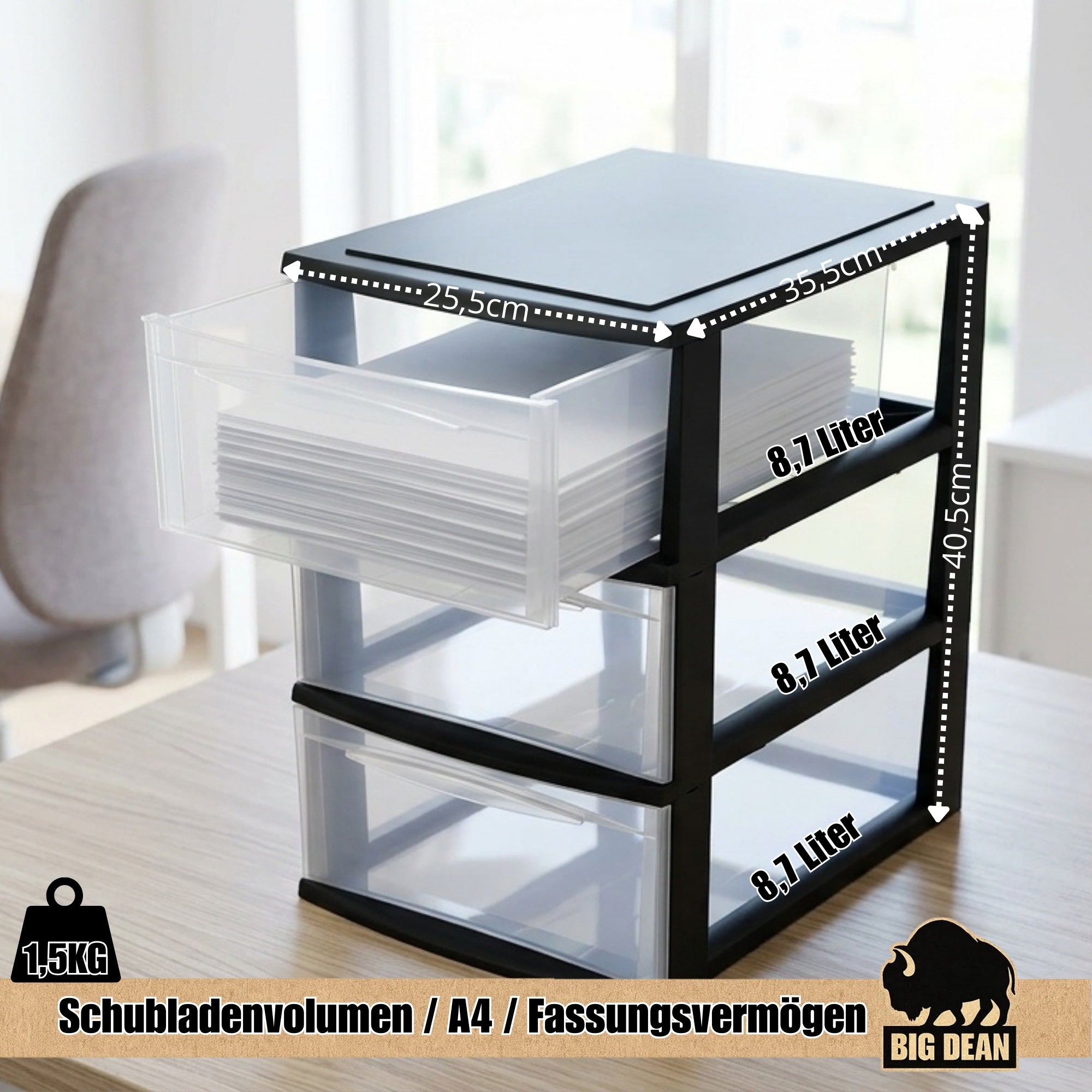 BigDean Schubladenbox A4 transparent Organizer extra hoch
