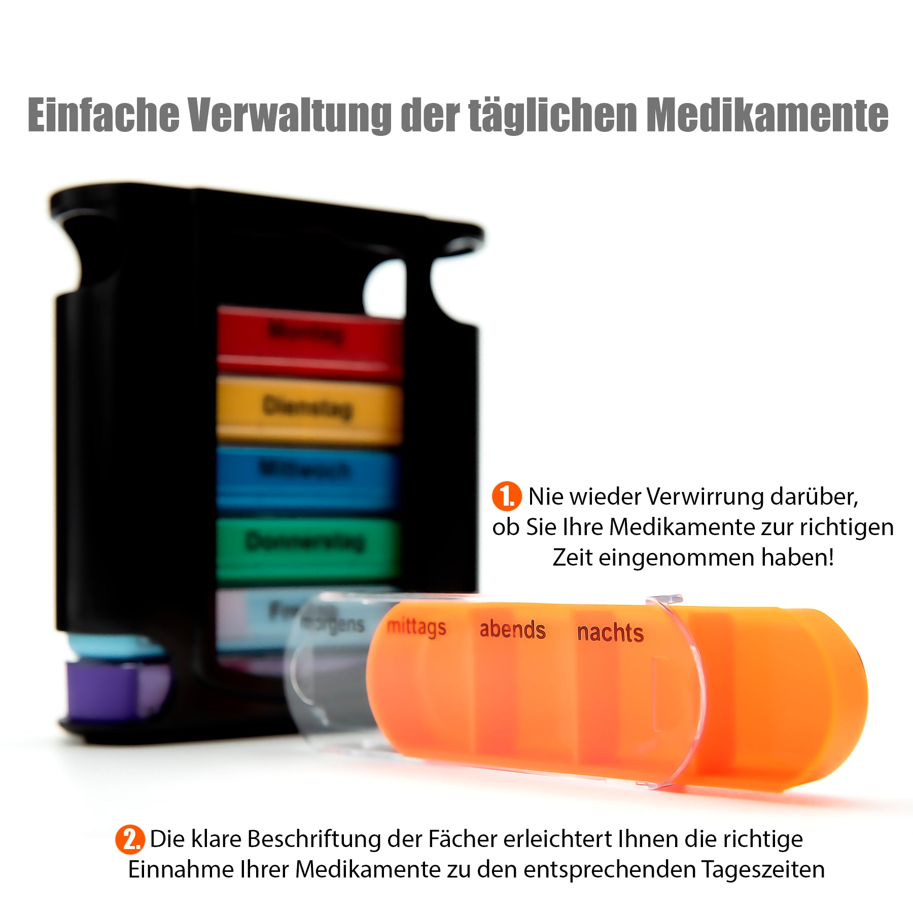 BigDean Tablettenbox 7 Tage 2 Stück Pillendose Schwarz