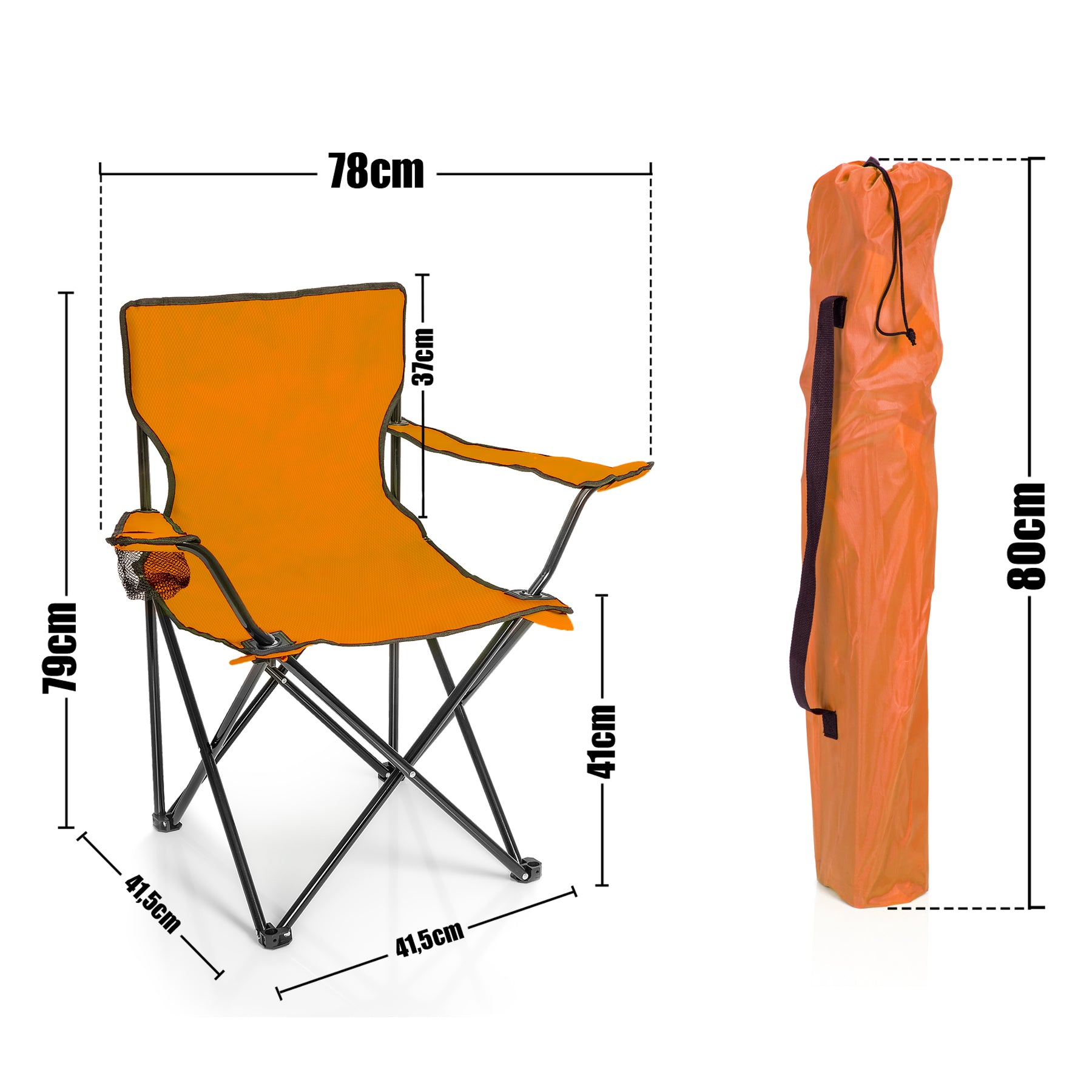 BigDean Garten Faltstuhl orange 120kg Getränkehalter