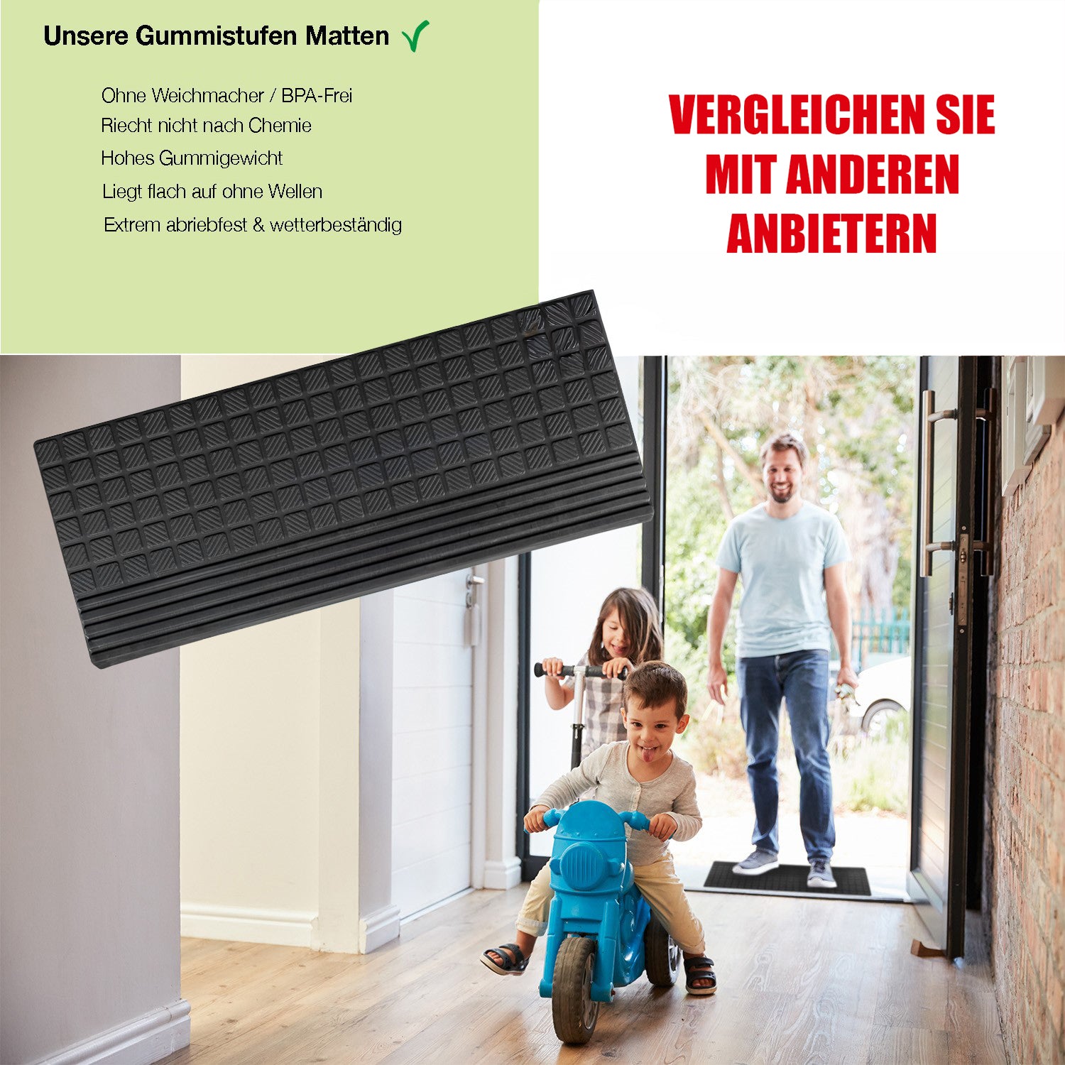 BigDean Haushalt Stufenmatten Gummi 65x25cm schwarz 10er antirutsch