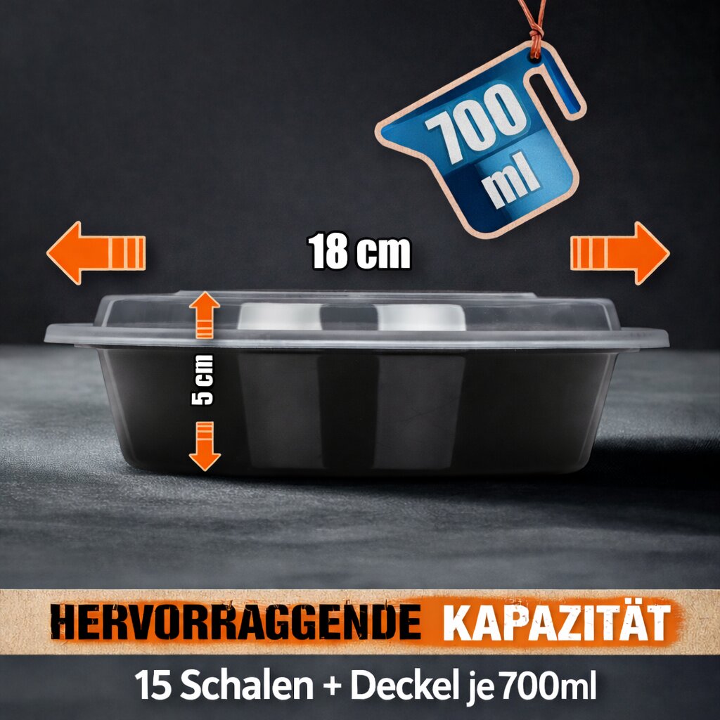 BigDean Küche Meal Prep Box 700 ml 15er rund BPA-frei