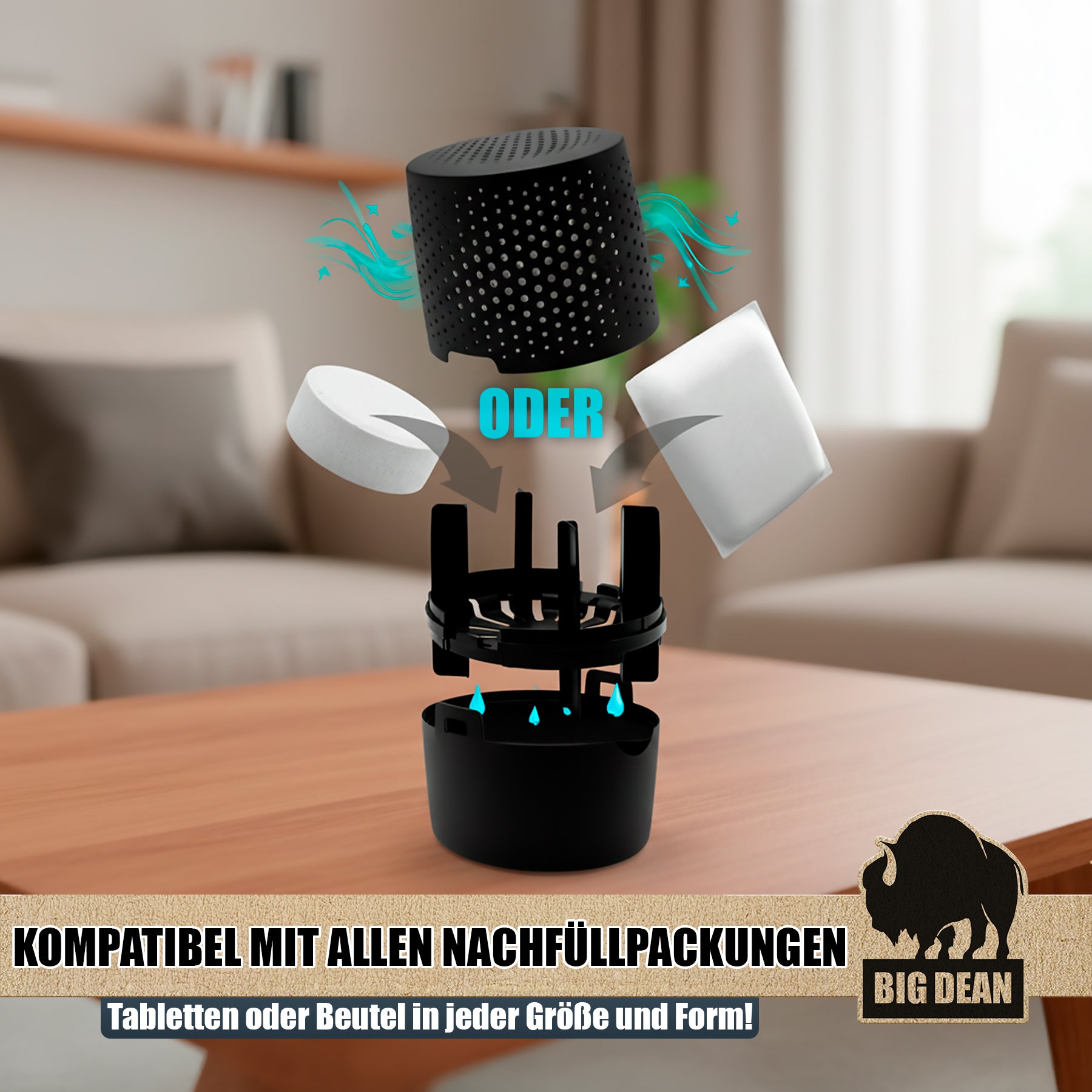 BigDean Bad & Reinigung Luftentfeuchter ohne Strom Anthrazit XL