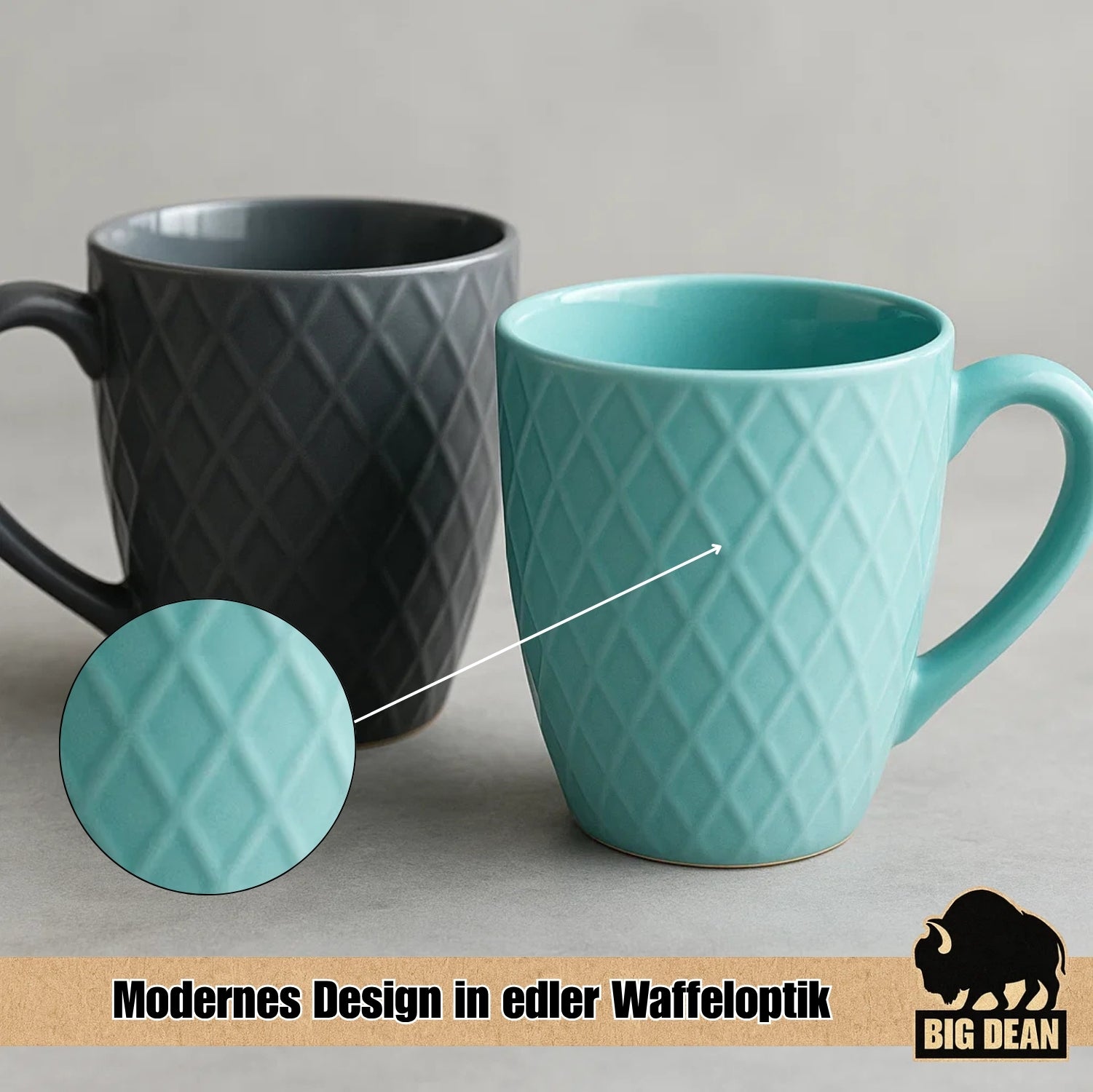 BigDean Küche & Vorrat Kaffeetassen 400ml matt 6er bunt Keramik
