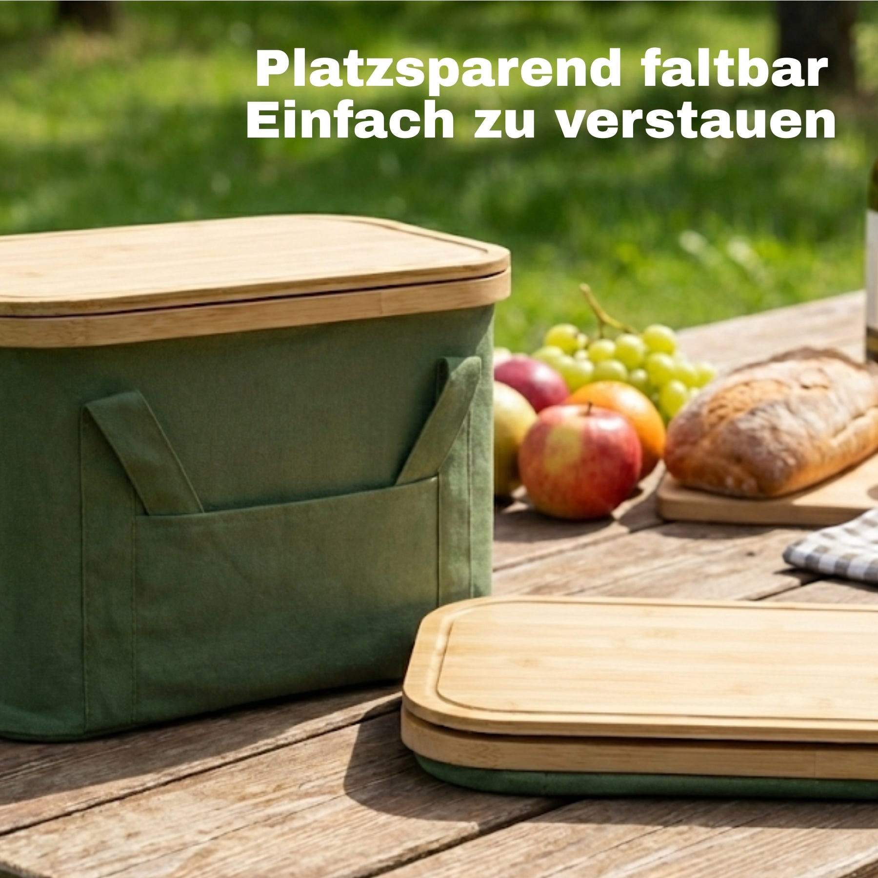 BigDean Picknicktasche 24L Grün 2-in-1 mit Kühltasche Bambus