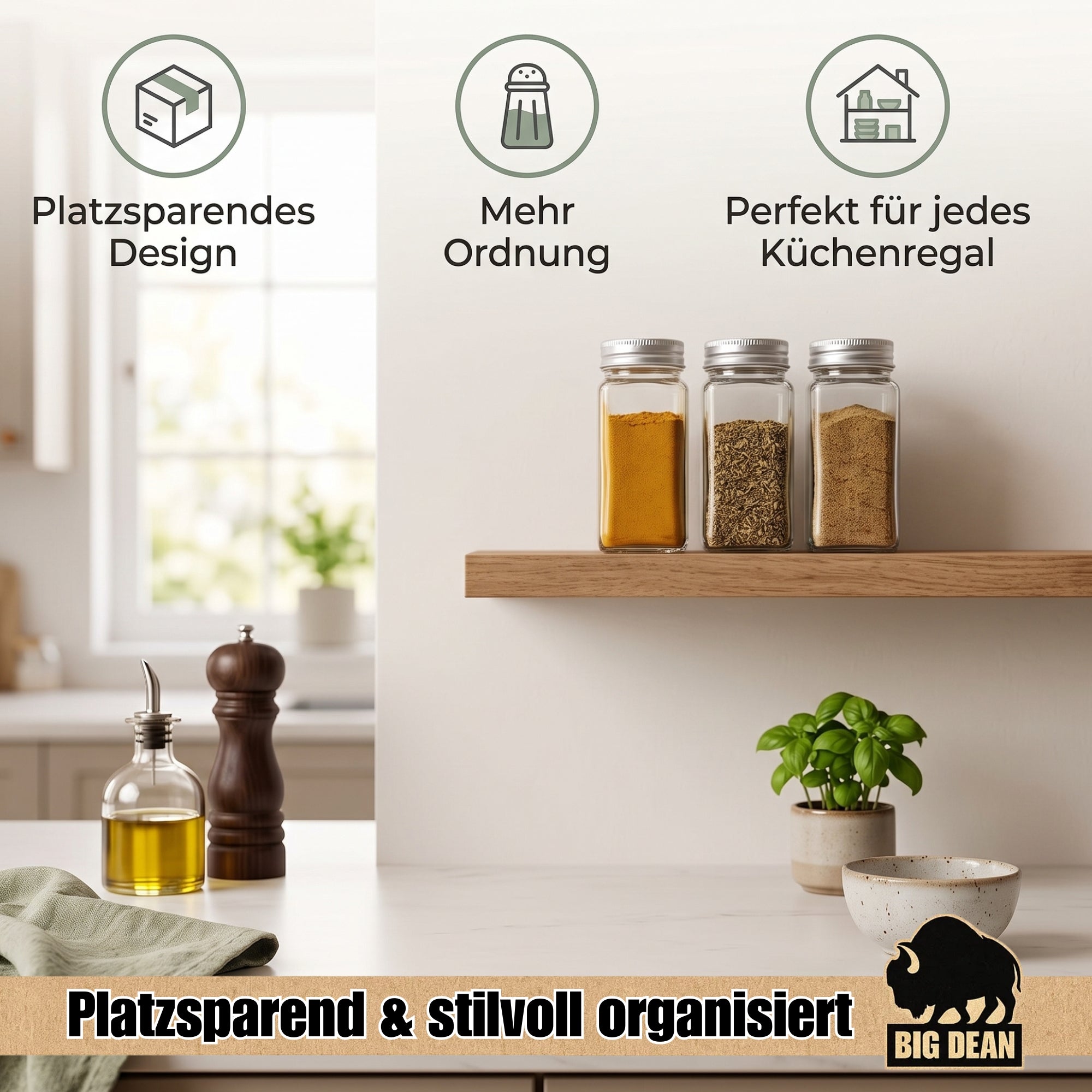 BigDean Gewürzgläser eckig luftdicht 24er 100 ml Aludeckel