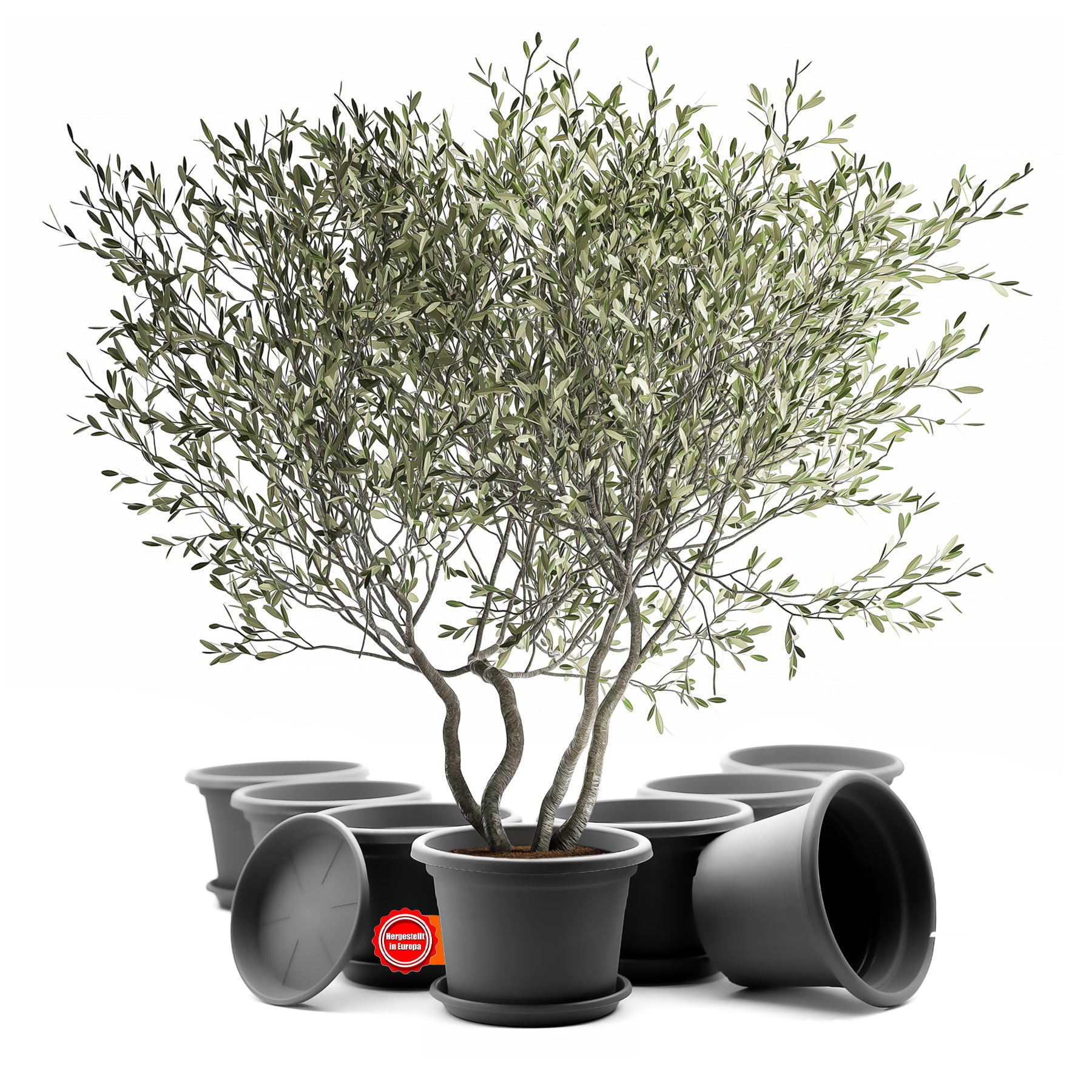 BigDean Garten 8er Blumentopf 40 cm mit Untersetzer Anthrazit
