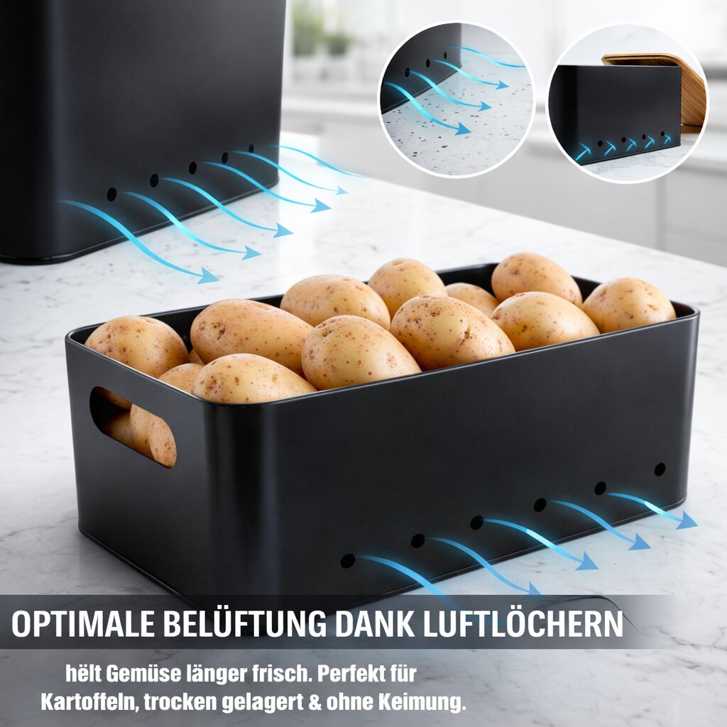 BigDean Kartoffelbox 3er Set Metall mit Bambusdeckel