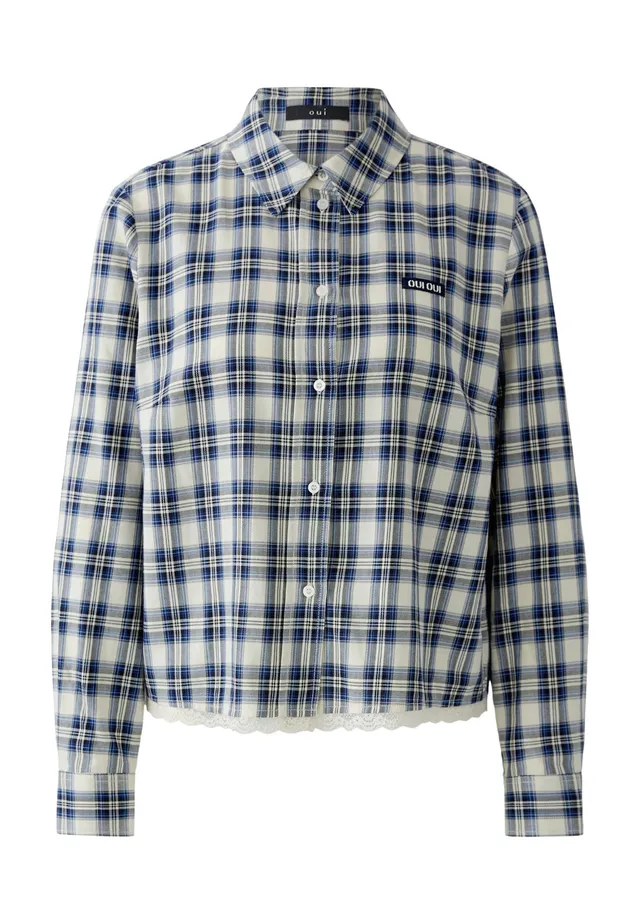 Oui Blouses Hemdbluse kariert Spitze Größe 40