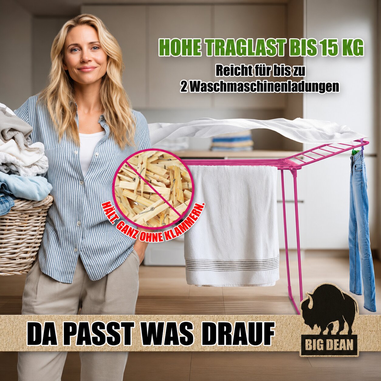 BigDean Wäscheständer 18m schwarz extra hoch klappbar