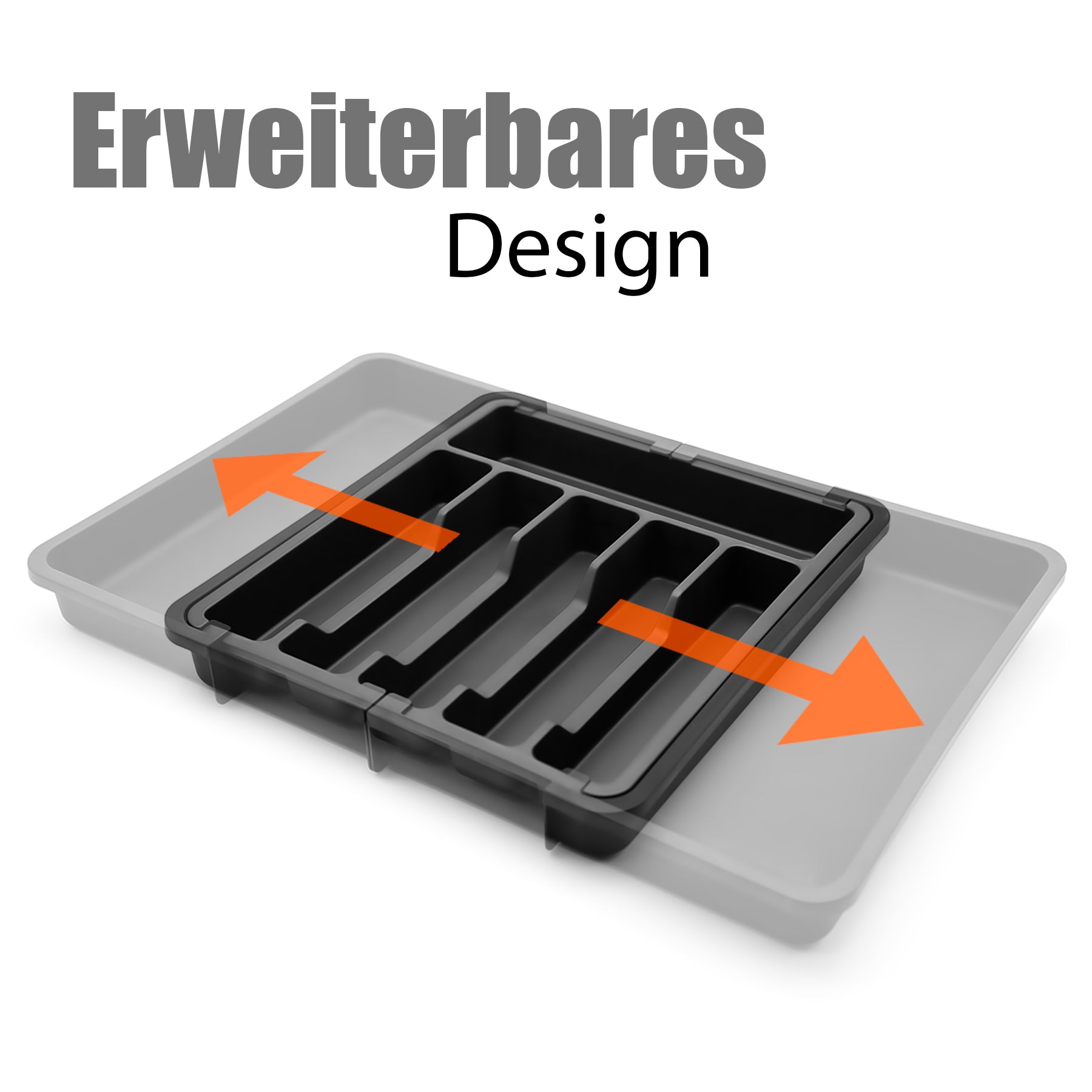 BigDean Küche Besteckeinsatz Schwarz Ausziehbar 33-57cm Kunststoff