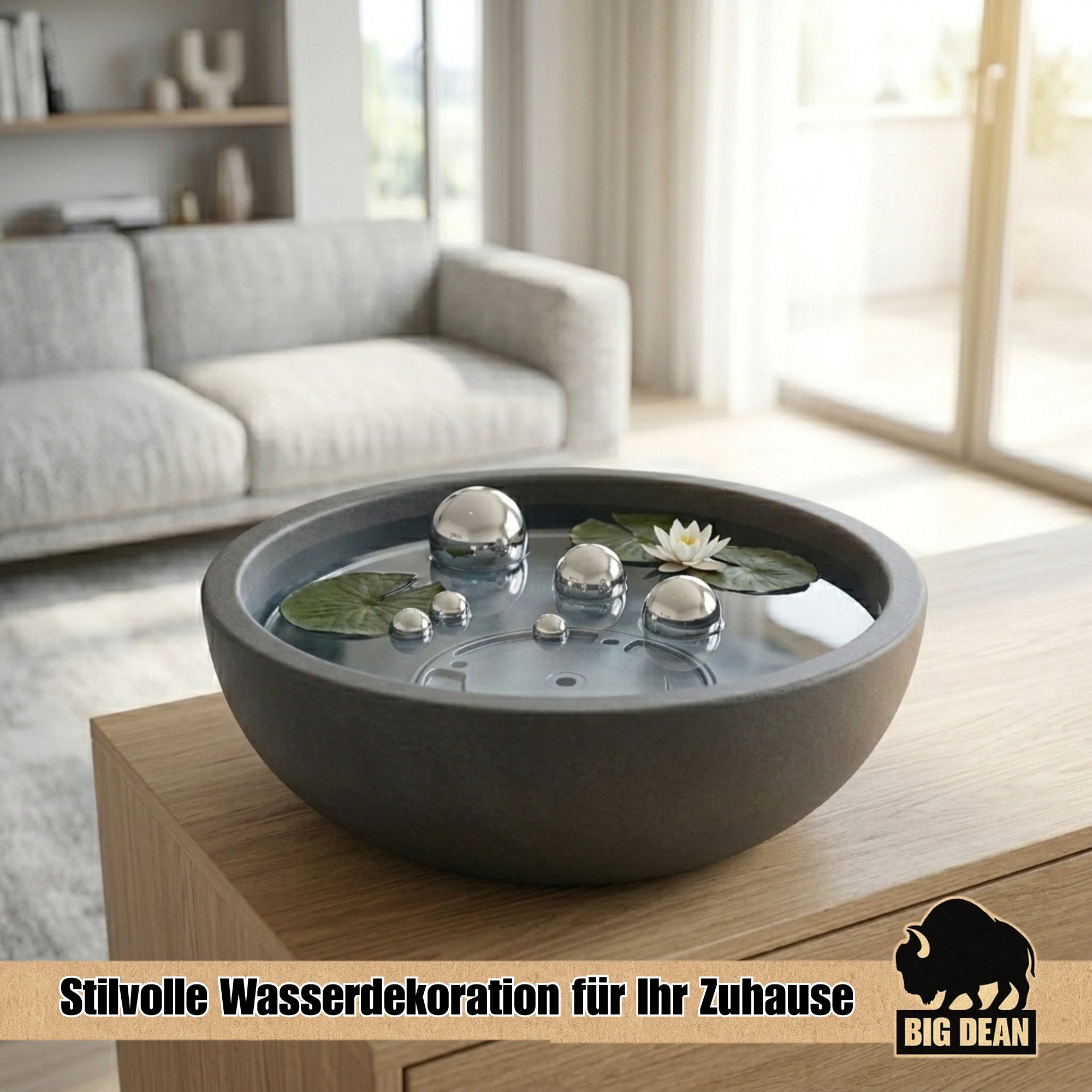 BigDean Garten Miniteich Set Schale 39 cm mit Teichkugeln