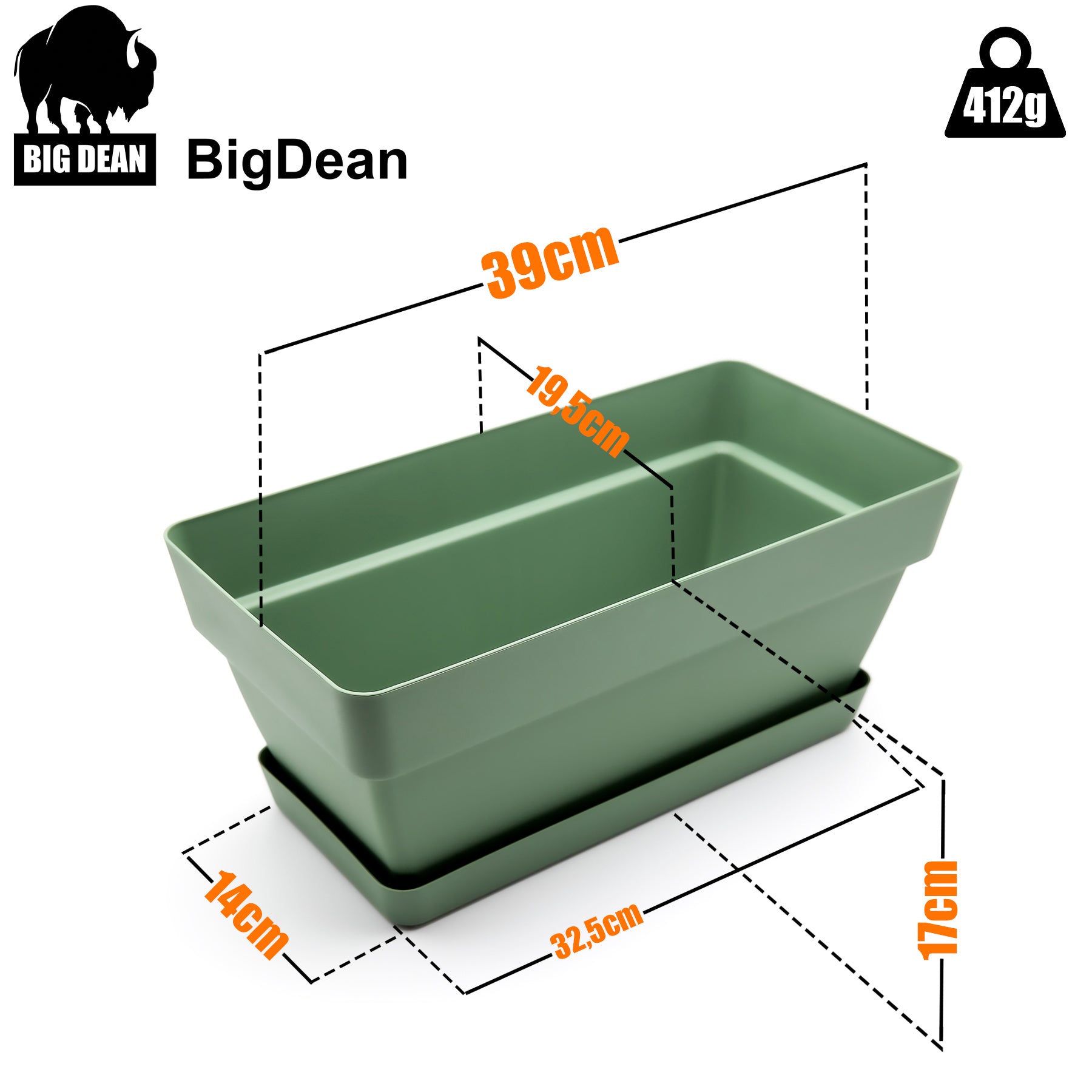 BigDean Garten 40cm Blumenkasten Kunststoff Olivgrün 3 Stück bruchfest