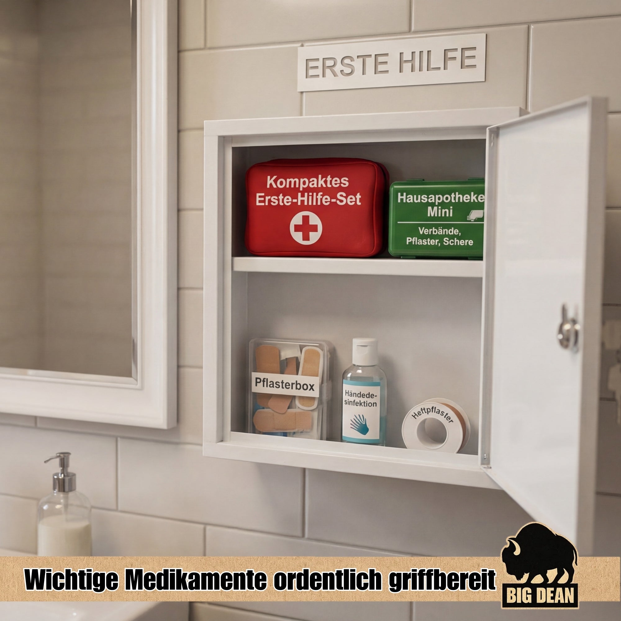 BigDean Medizinschrank Stahl Abschließbar 36x31,5x10cm